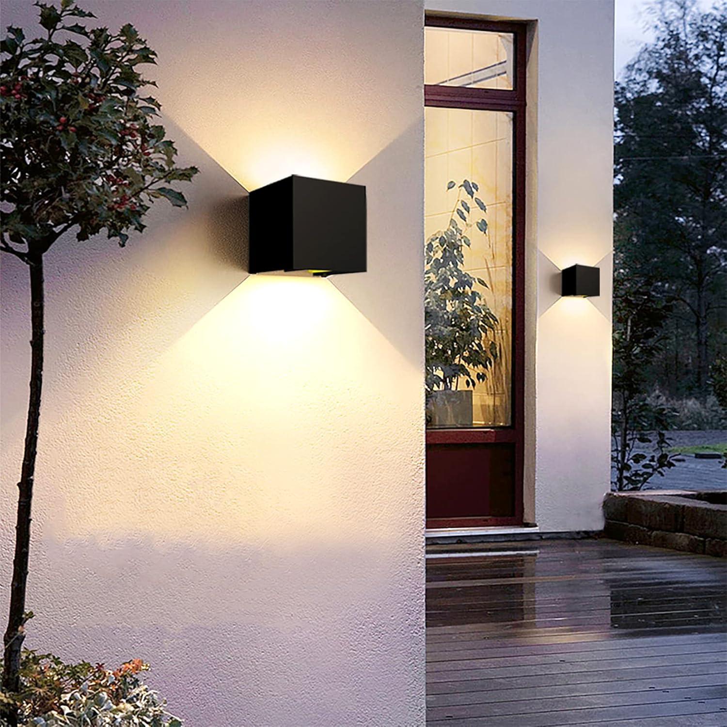 Modern Black Aluminum Up and Down Outdoor Wall Sconce Set