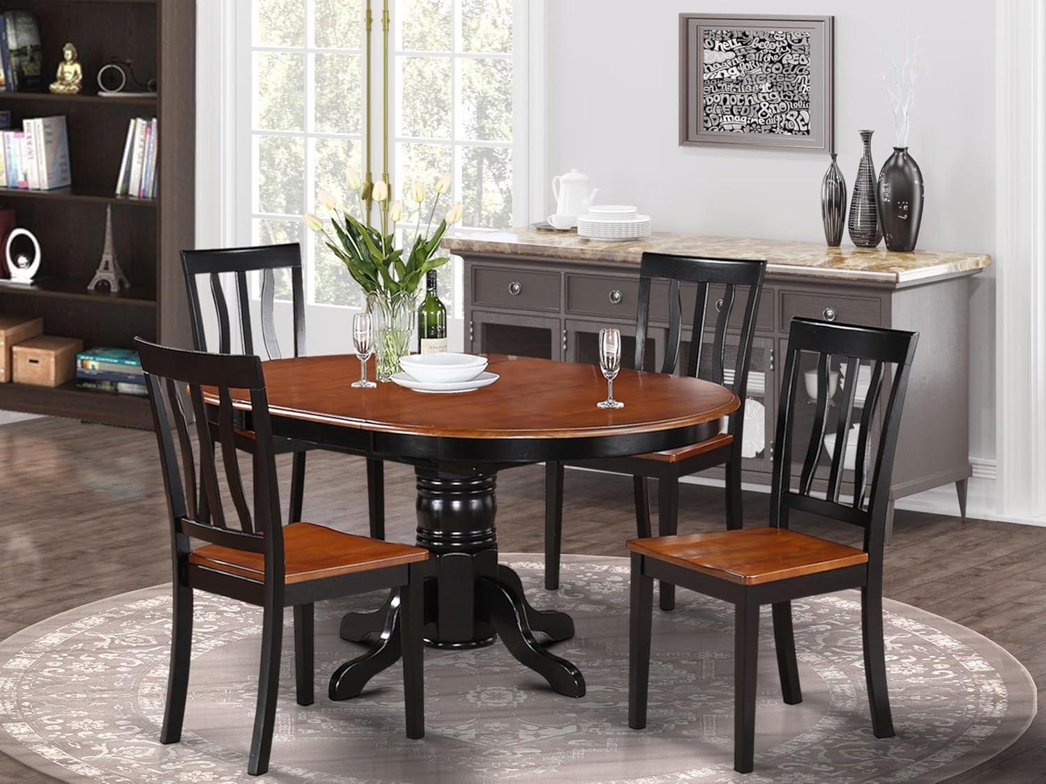 Versatile 5-Piece Dining Set - Oval Table with Leaf and 4 Chairs in Black and Cherry Colors - Comfortable and Stylish Design