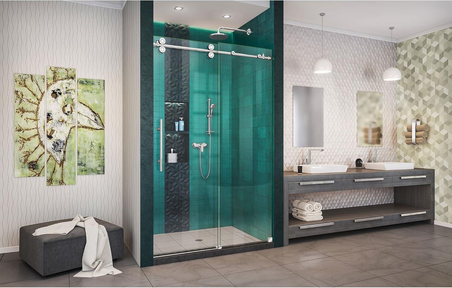 Enigma-XO 44" W x 76" H Single Sliding Frameless Shower Door with ClearMax™ Technology