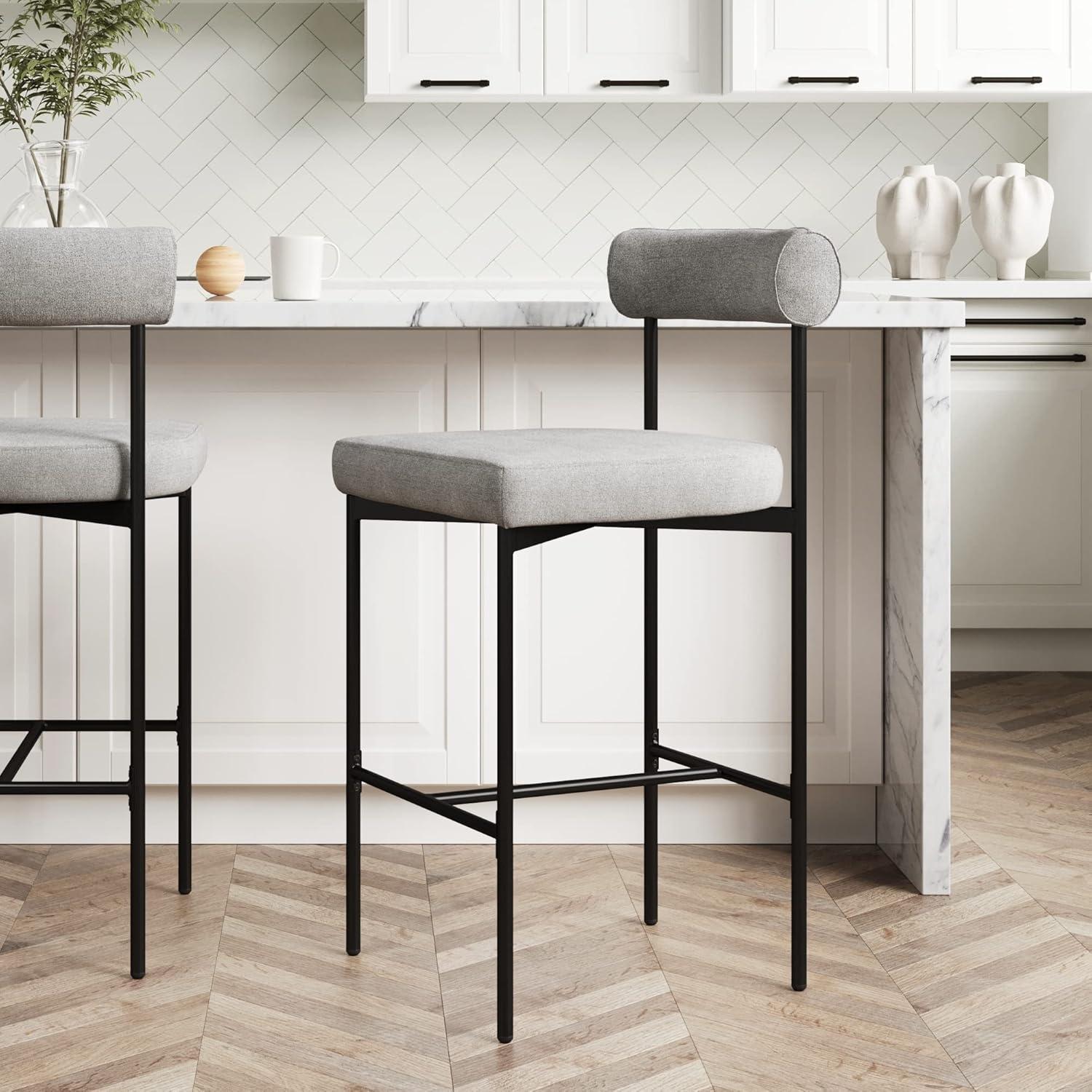 Feather Gray and Matte Black Metal Counter Height Barstool