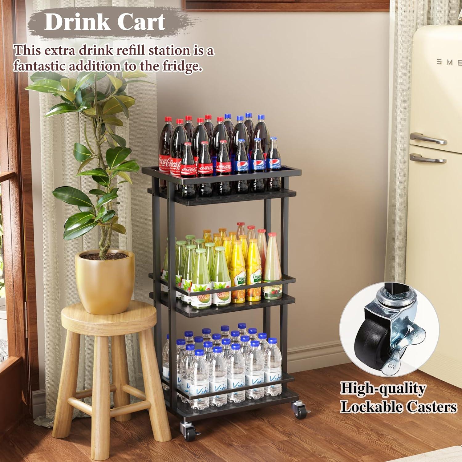 3 Tier Rolling Bar Cart Trolley Serving Cart Liquor Wine Beverage Storage Rack