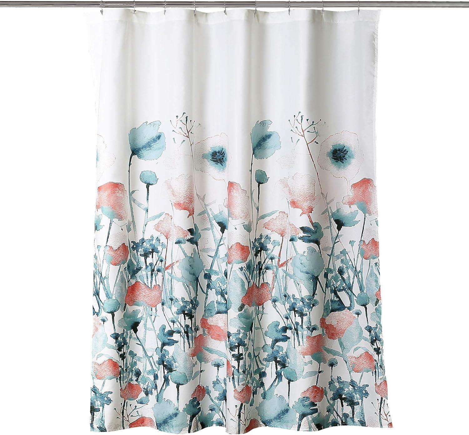 Lush Decor Zuri Flora Shower Curtain, 72x72, Blue/Coral, Single