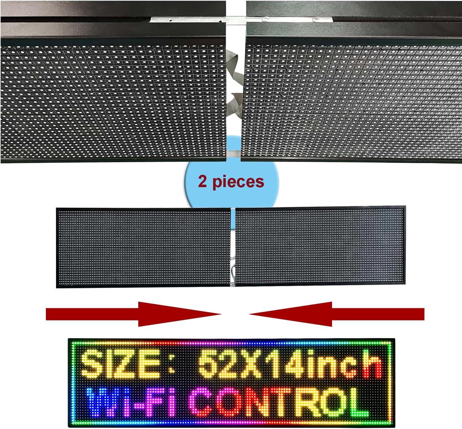 KFFKFF 52"x8" Full-Color Programmable LED Sign Scrolling Display Board P10 WIFI USB Control Message Shop Sign for Store Business Party Bar Advertising