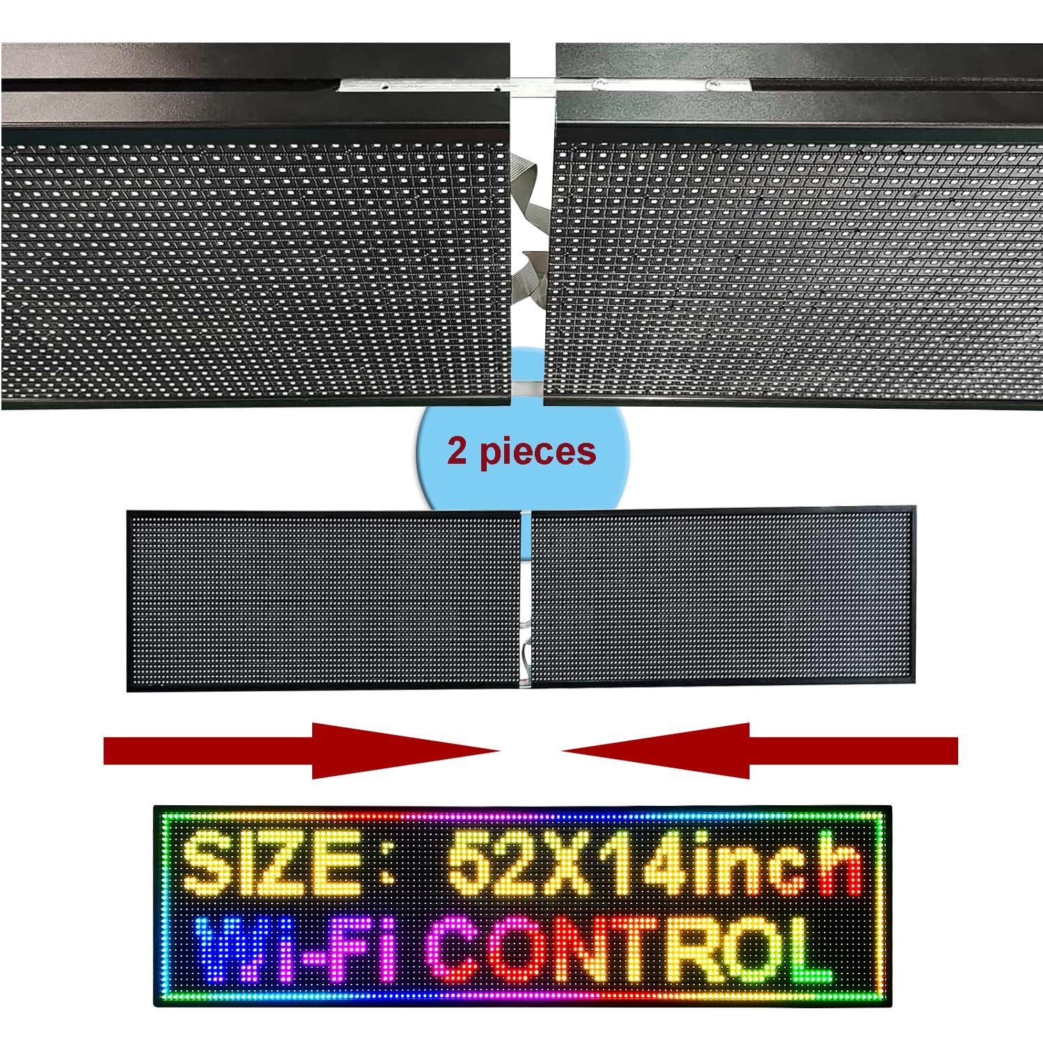 KFFKFF 52"x8" Full-Color Programmable LED Sign Scrolling Display Board P10 WIFI USB Control Message Shop Sign for Store Business Party Bar Advertising