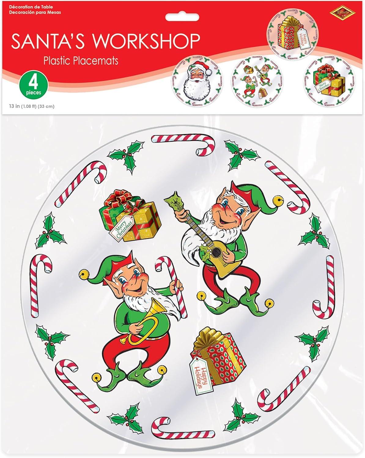 Beistle Plastic Santa's Workshop Placemats, 13", (4/Pkg) Multicolored