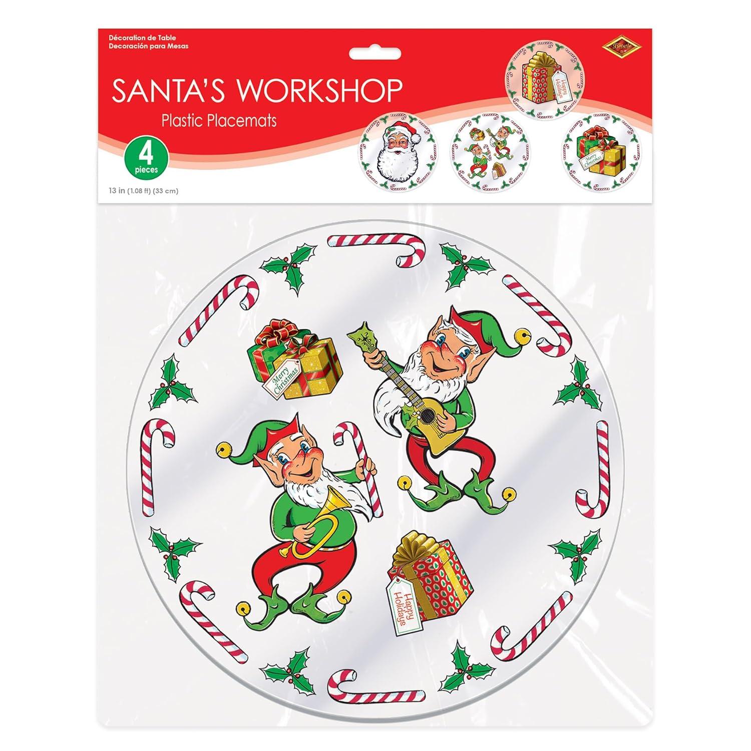 Beistle Plastic Santa's Workshop Placemats, 13", (4/Pkg) Multicolored