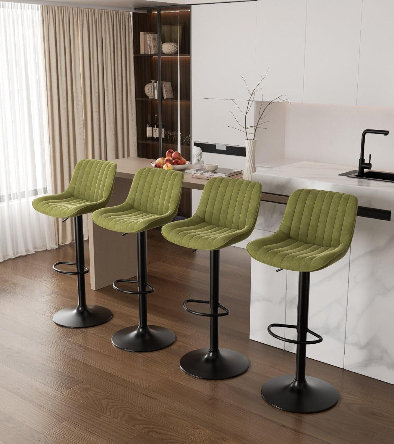 Hawsaiy Adjustable Bar Stools Set of 2, Swivel Counter Height Bar Chairs with Back, Modern Technical Fabric Barstools for Kitchen Island & Home, Green