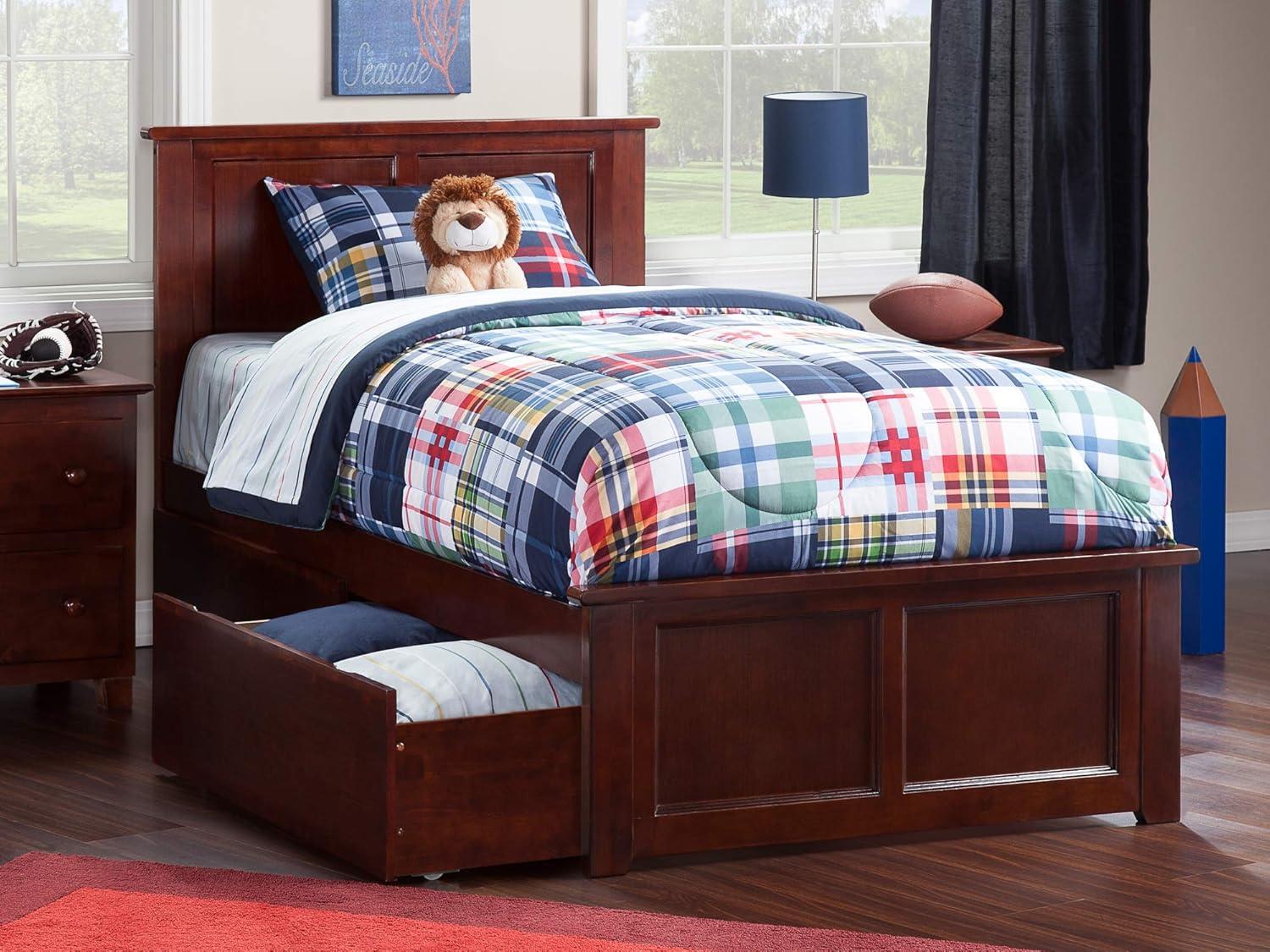 Madison Twin XL Platform Bed with Matching Foot Board with 2 Urban Bed Drawers in Walnut