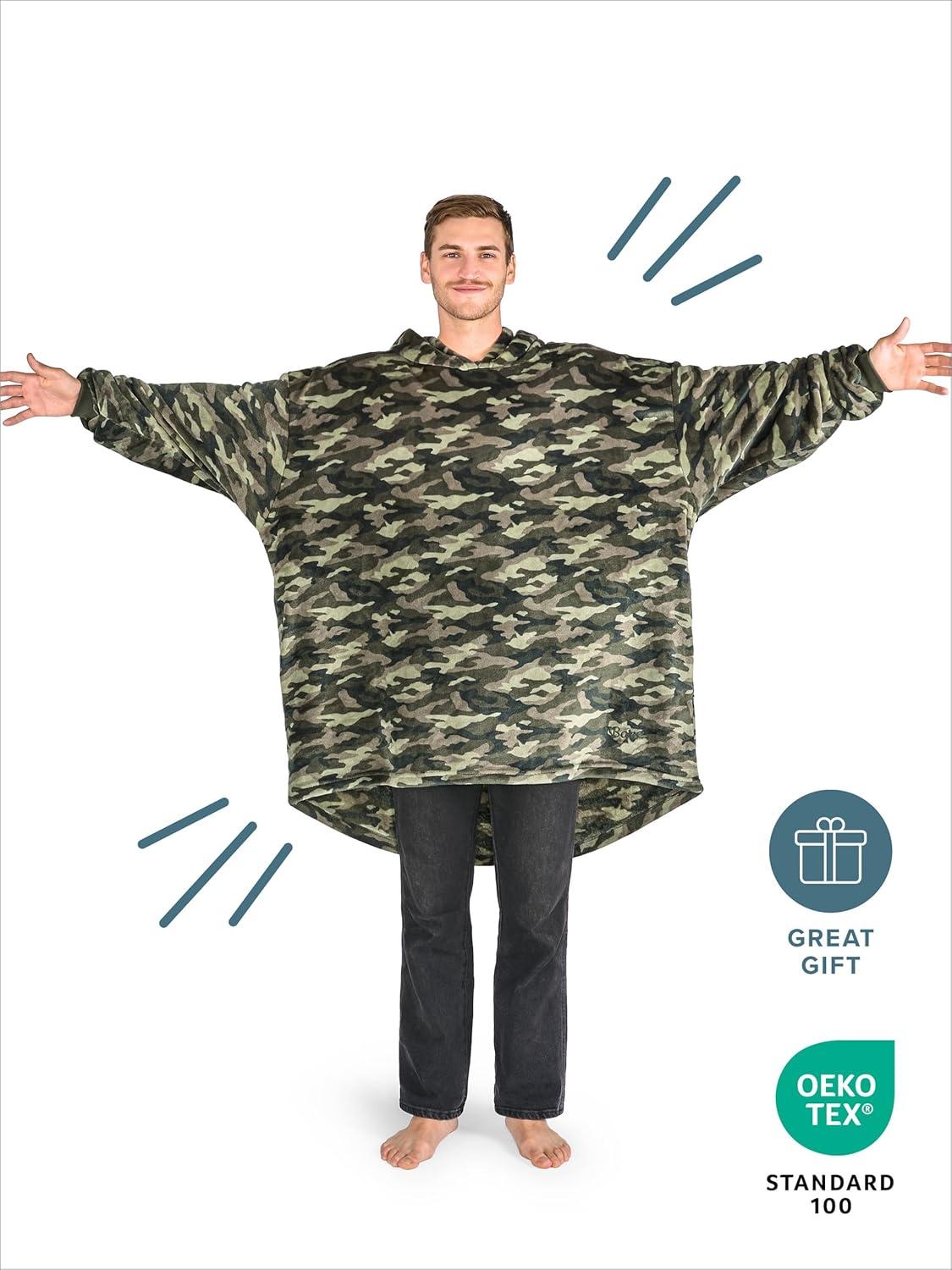 Adult Bare Homey B-Chill Microplush Wearable Blanket, Camo - Green