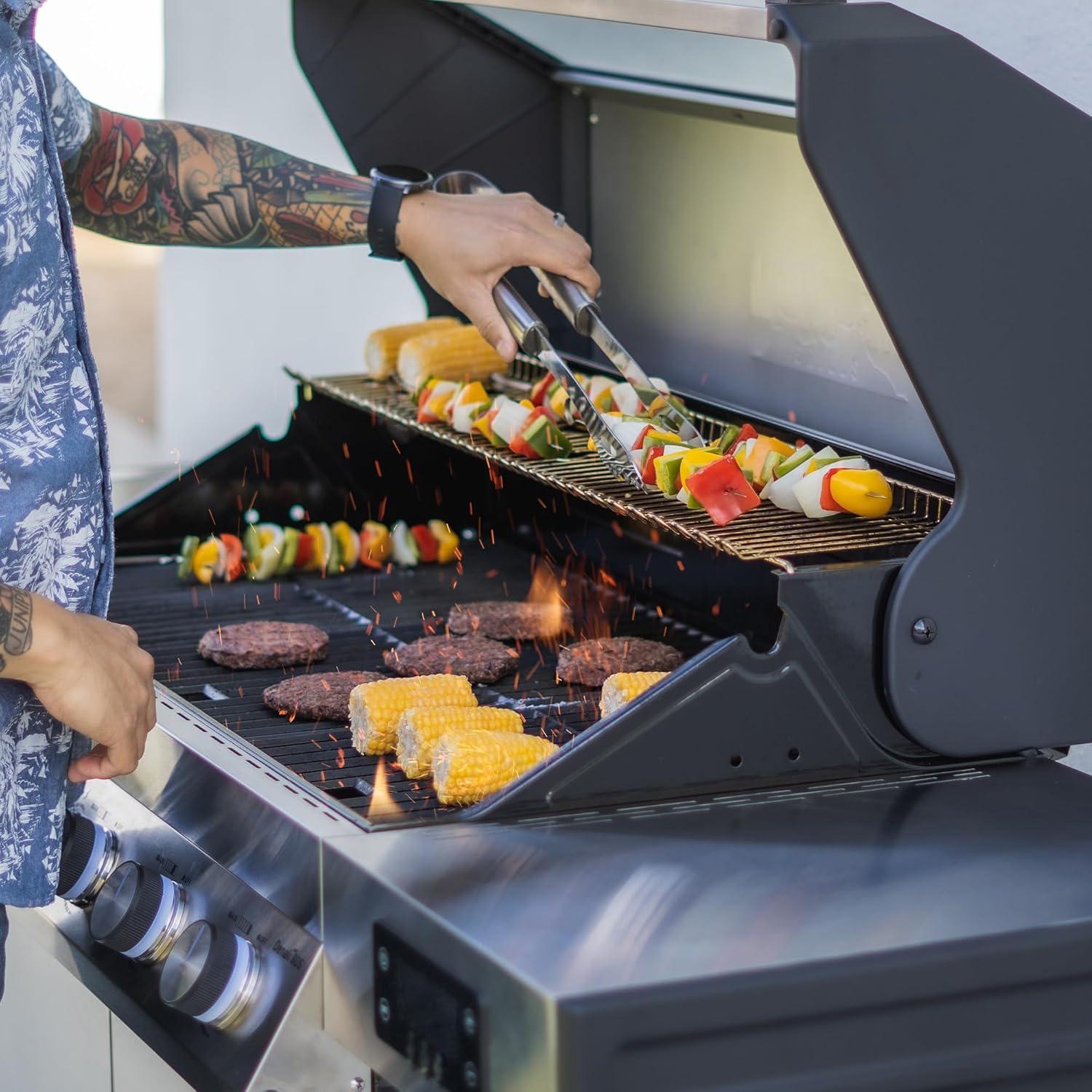 Denali 4-Burner Propane Gas Grill in Stainless with Clearview Lid, 3-Phase LED Controls and Side Burner