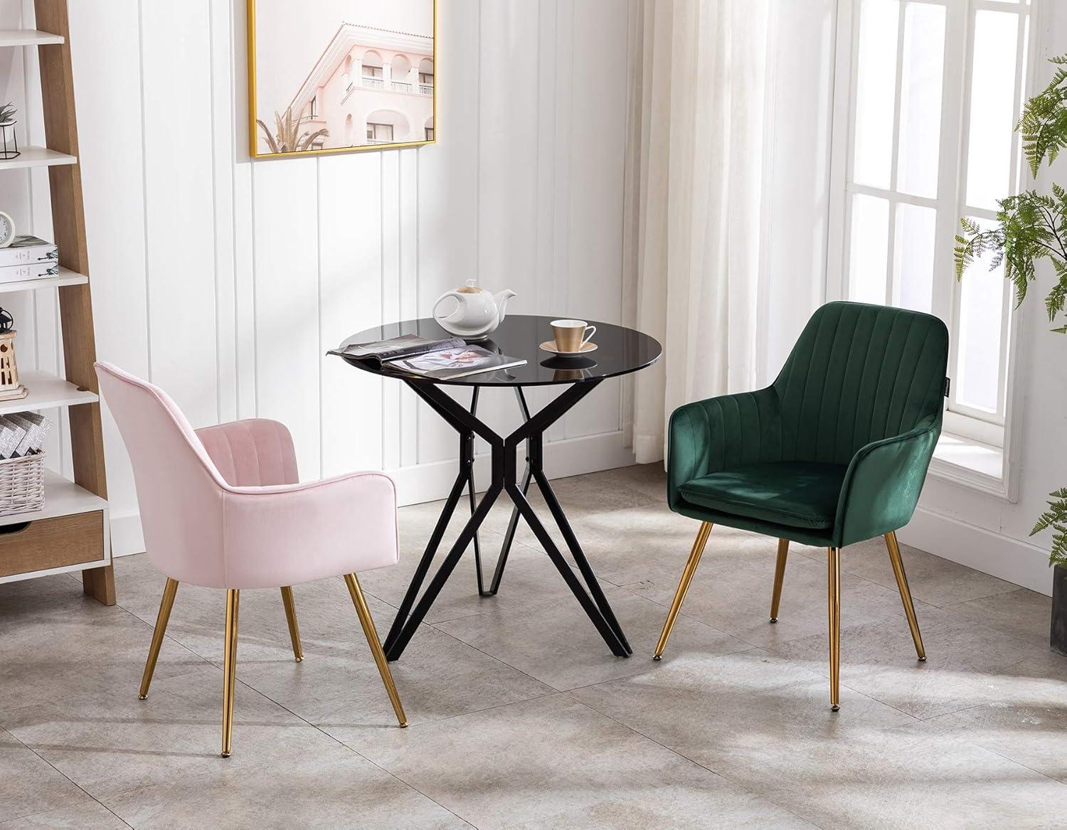 Artechworks Accent Living Dining Room Velvet Arm Chair Club Leisure Guest Lounge Bedroom Upholstered Chair with Gold Metal Legs, Green