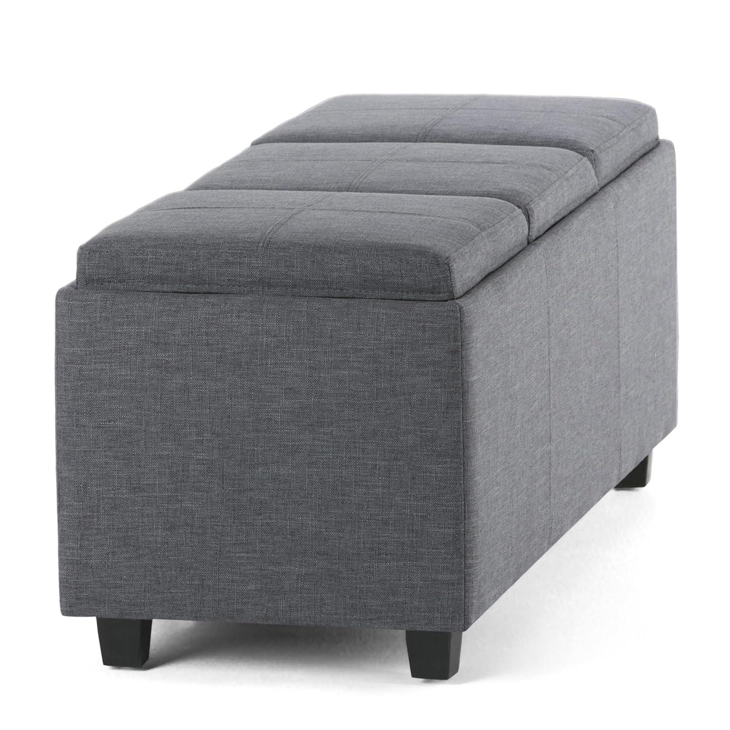 CAVINAS Linen Storage Ottoman Bench,Upholstered Ottoman with 3 Flip Over Serving Trays for Living Room,Bedroom,Slate Grey