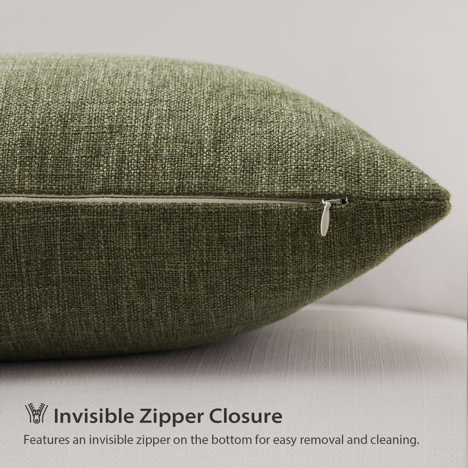 Xukmct 2 Pack Linen Square Pillow Cover with Zipper, Solid Color Decorative Cushion Case for Couch Patio Sofa, 18 x 18 inch, Green