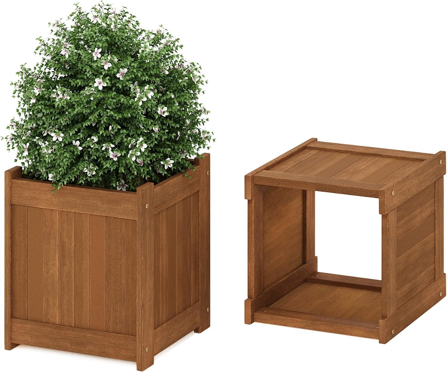 Tioman Natural Hardwood Outdoor Flower Boxes, Set of 2