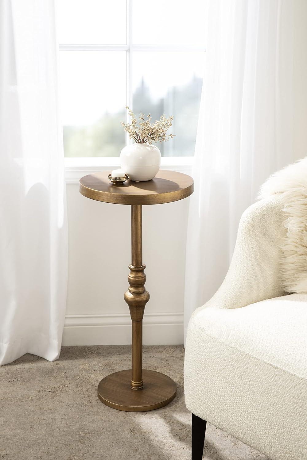 Gold Round Metal Pedestal Accent Table