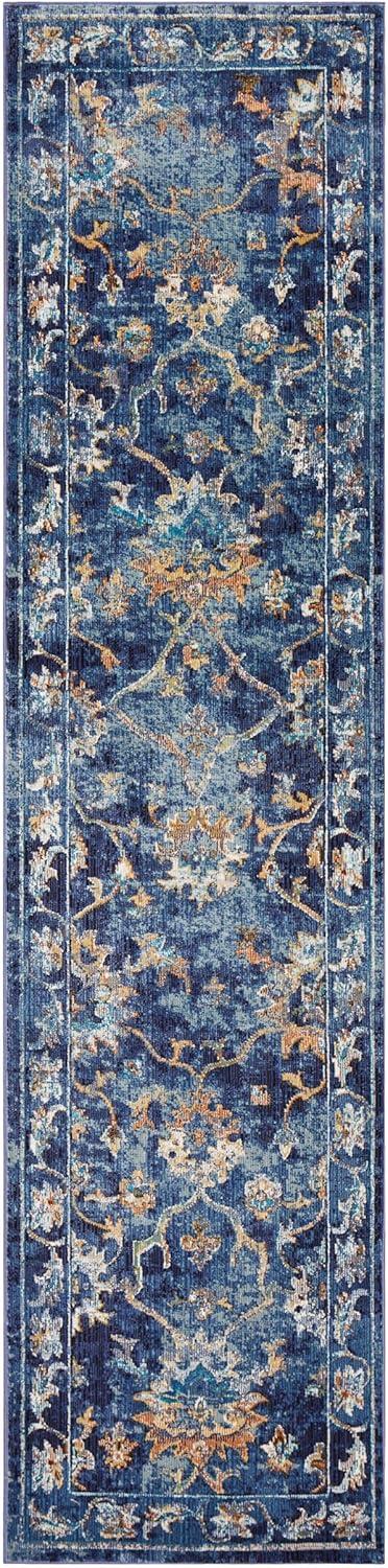 LR Home Ada 2'3" x 8'9" Indigo Bordered Floral Durable Indoor Area Rug
