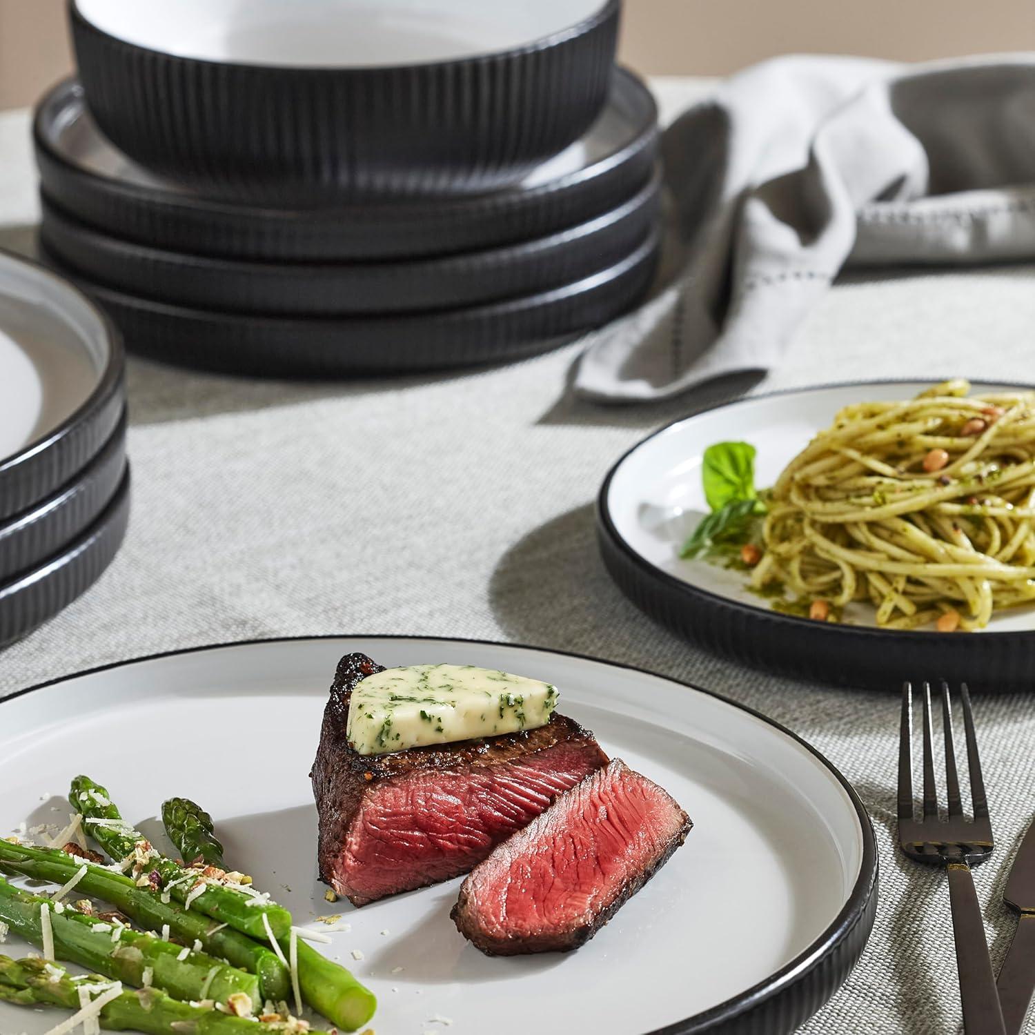 Christian Siriano Laro 12-Piece Dinnerware Set Stoneware, Service for 4, Black