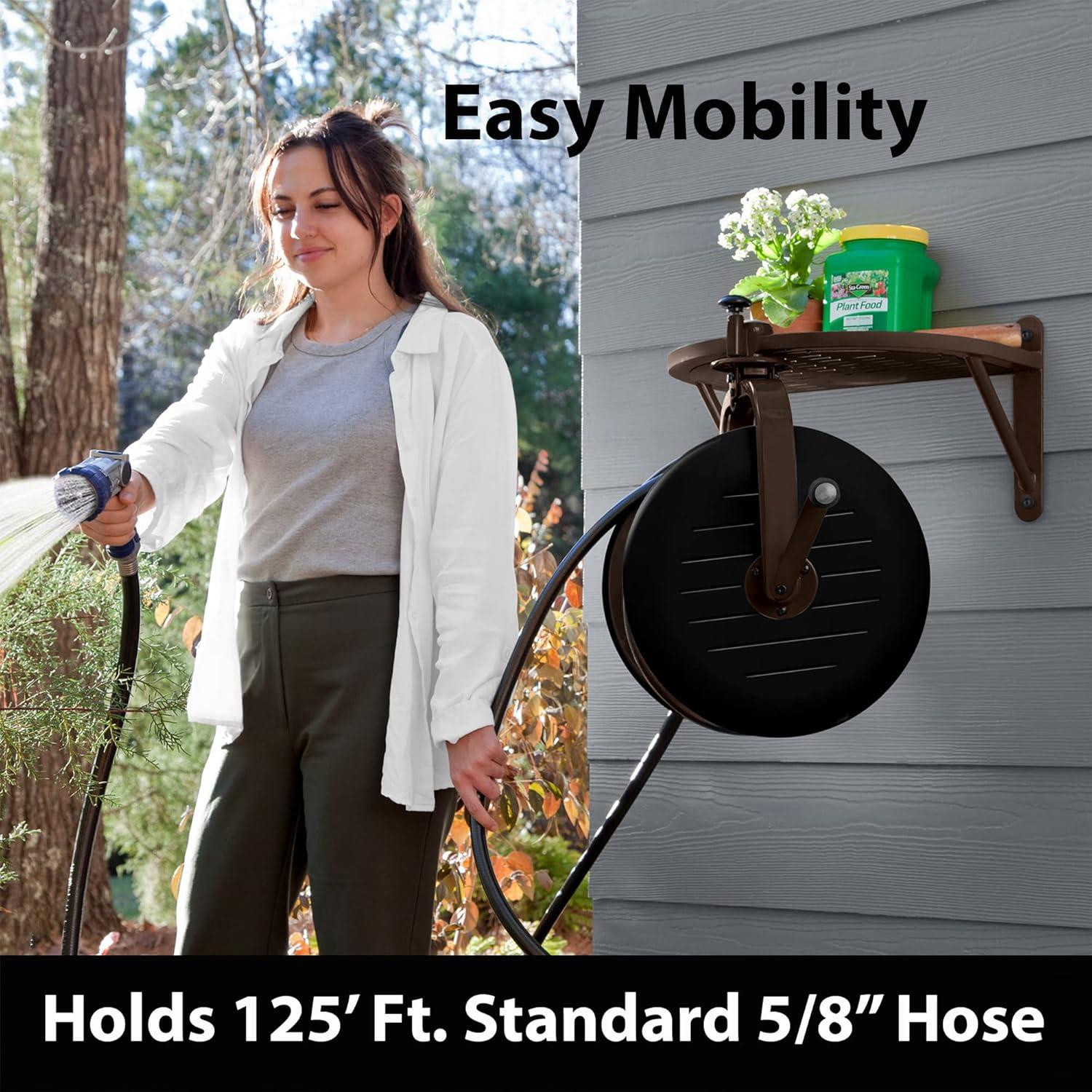 Bronze and Black Steel Wall-Mount Rotating Hose Reel