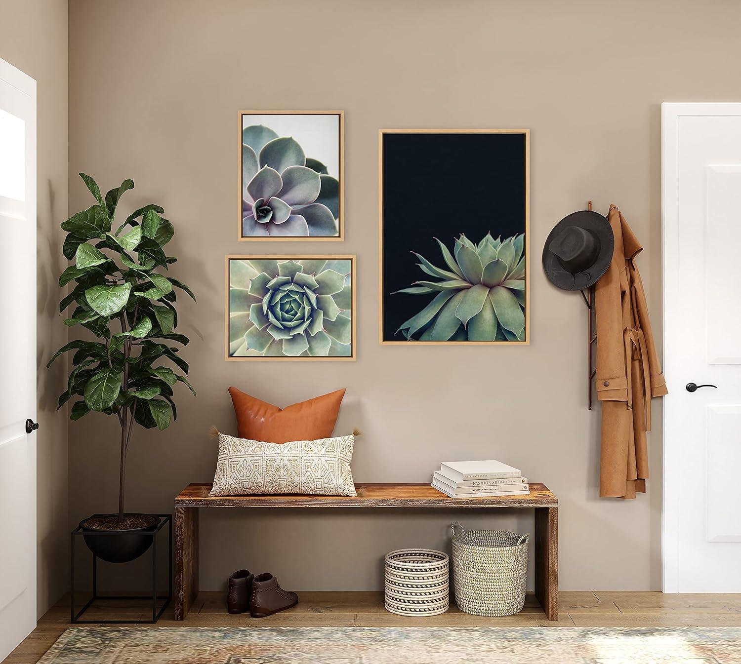 Natural Framed Succulent Canvas Wall Art Set, 3 Pieces