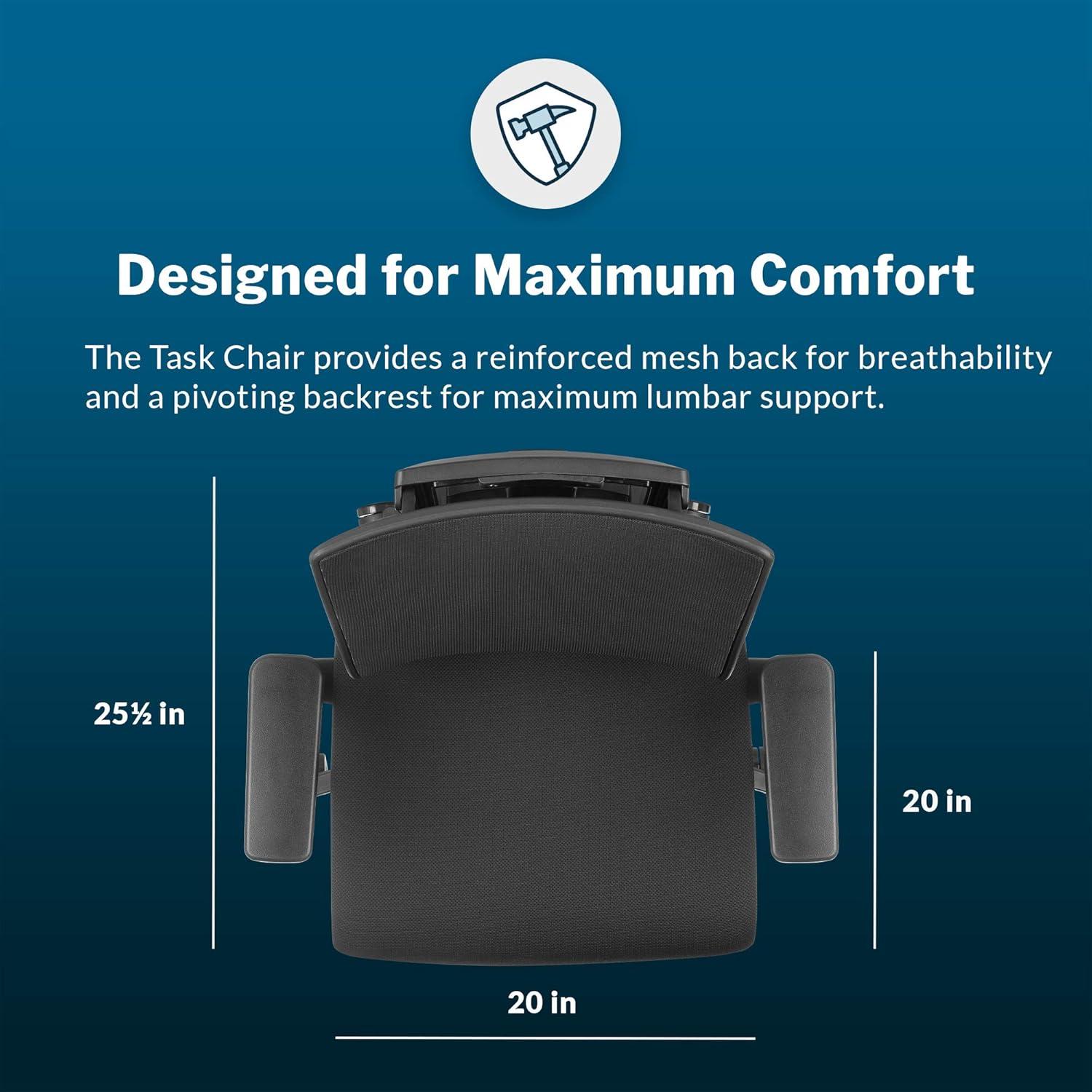 Vari Task Chair- Varidesk Comfortable Ergonomic Office Chair with Mesh, Armrests and Rolling Casters - Easy Assembly, 300lb Capacity - Lumbar and Back Support - Home Office Chair- Black