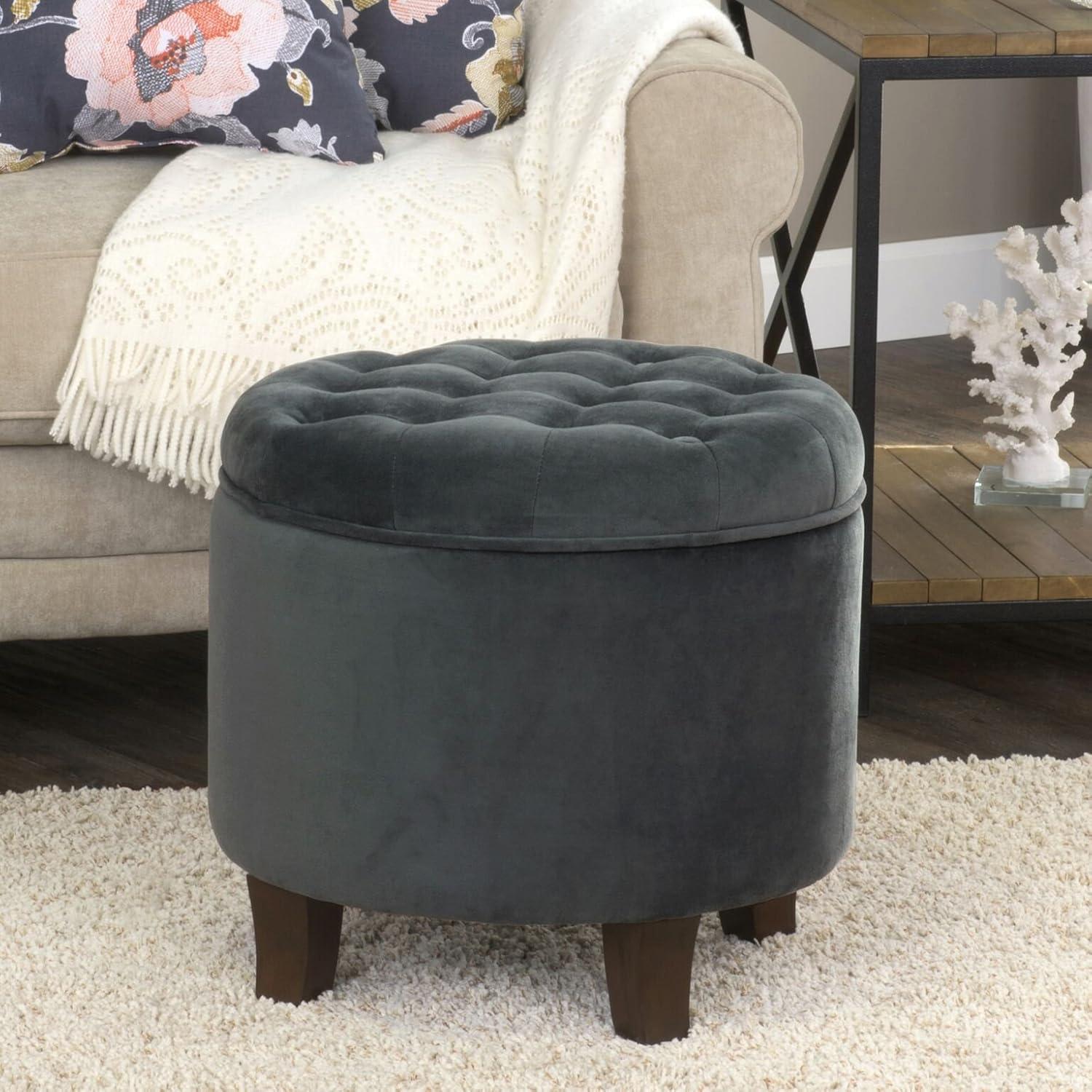 Large Round Button Tufted Storage Ottoman - HomePop