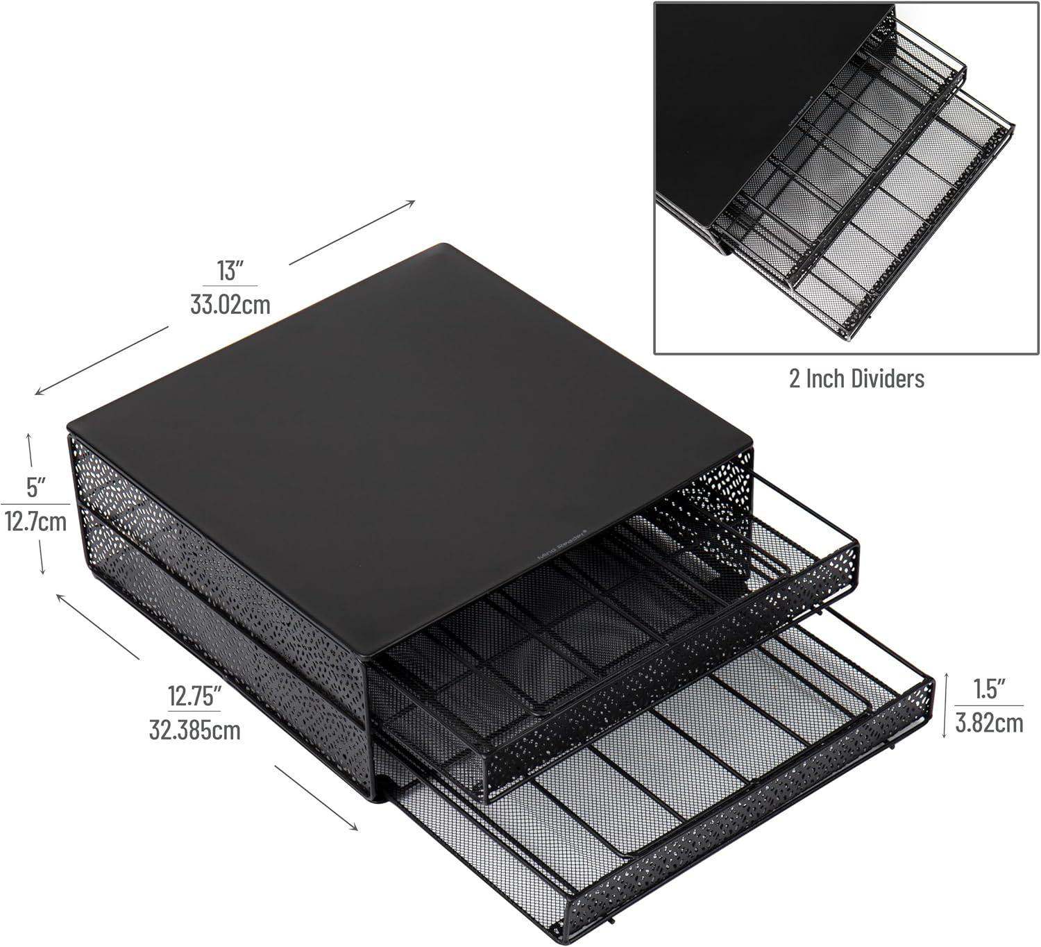 Black Metal Mesh Coffee Pod Drawer Organizer with 2 Drawers