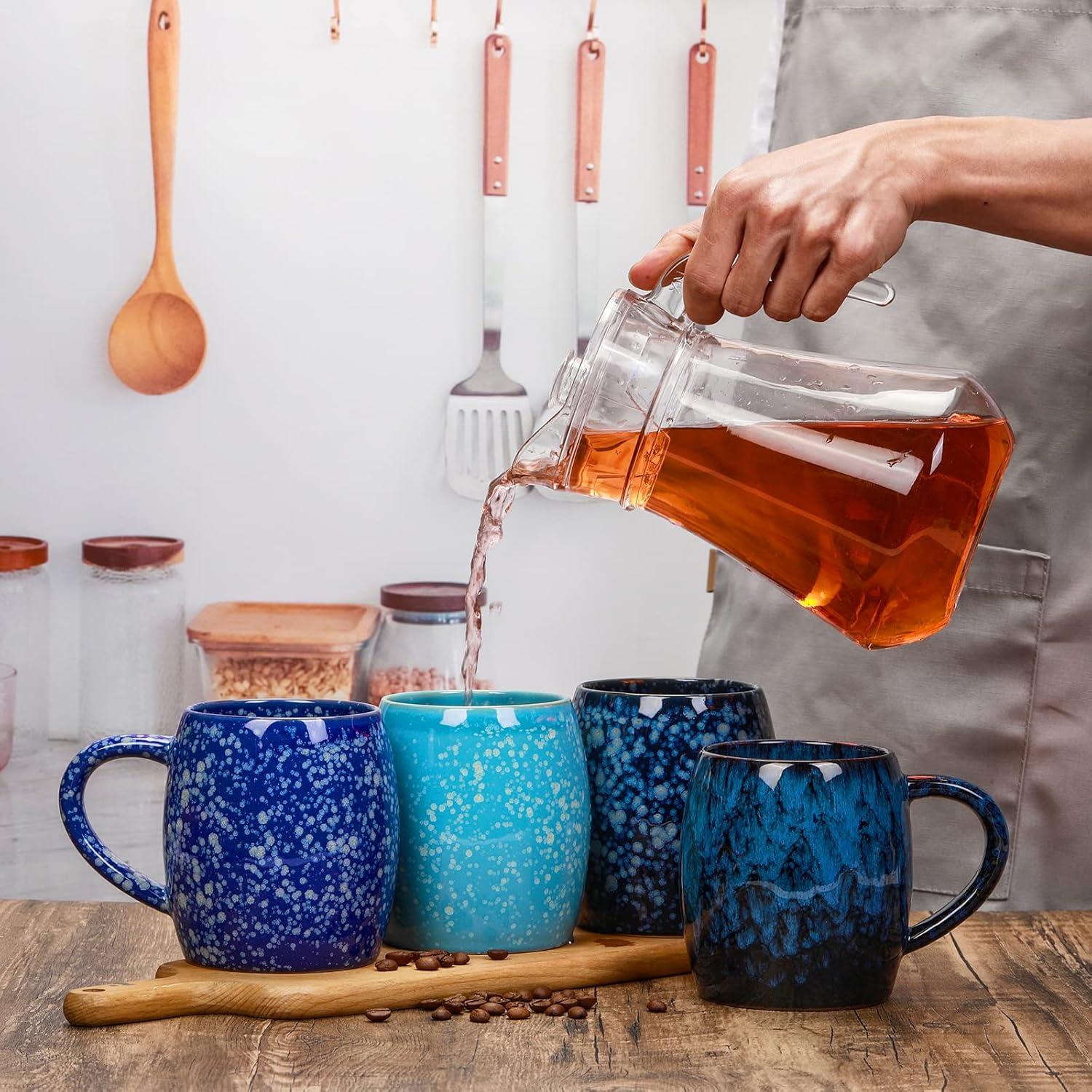 21 Oz Large Ceramic Coffee Mug, Handmade Pottery Big Tea Cup for Office and Home, Big Handle Hot and Cold Drinking, Microwave and Dishwasher Safe, Unique Texture Glaze (Deep blue)