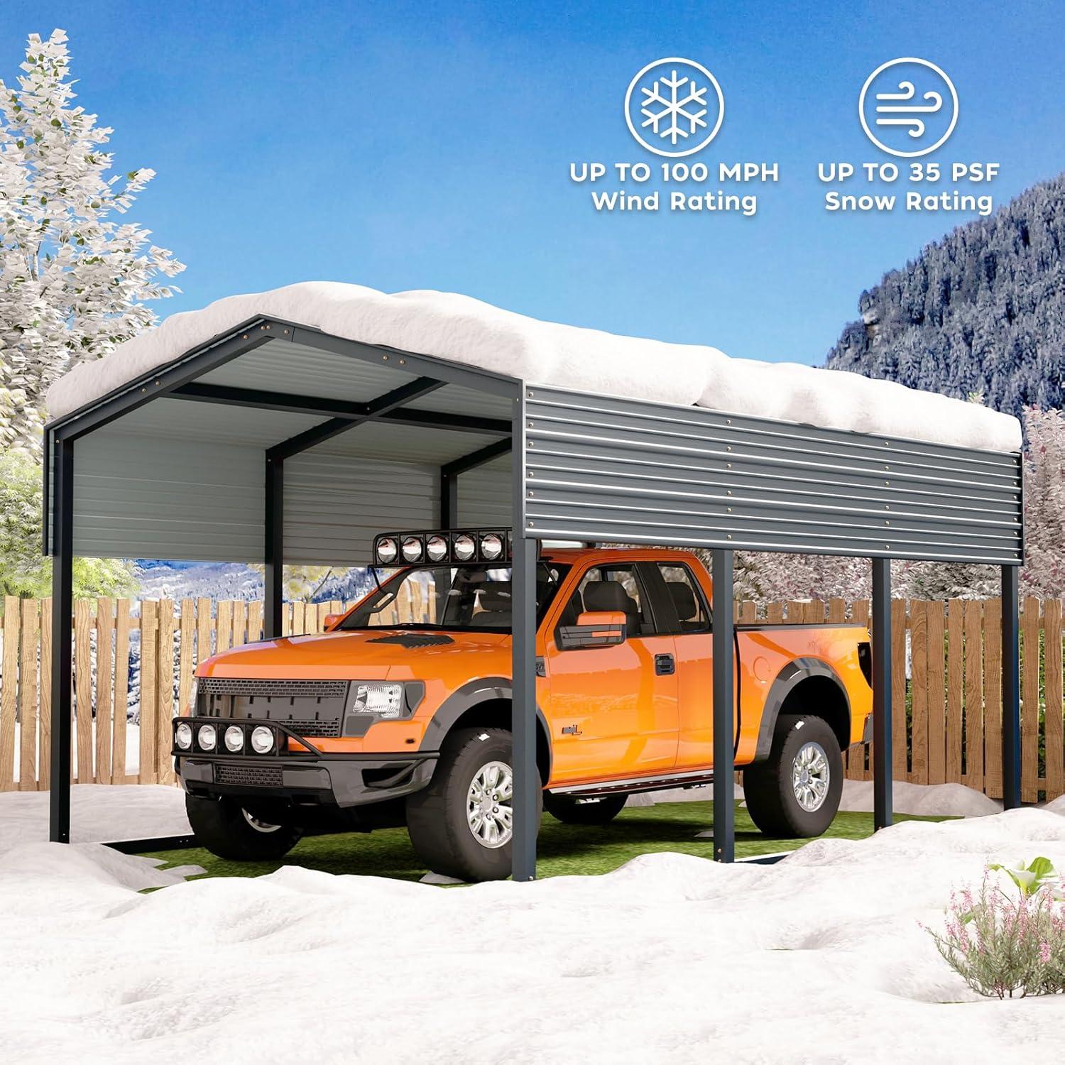 BVNECXP 10X15 Metal Carport Carports With Enhanced Base Heavy Duty Garage Outdoor Galvanized Car Shelter For Car, Boats And Truck