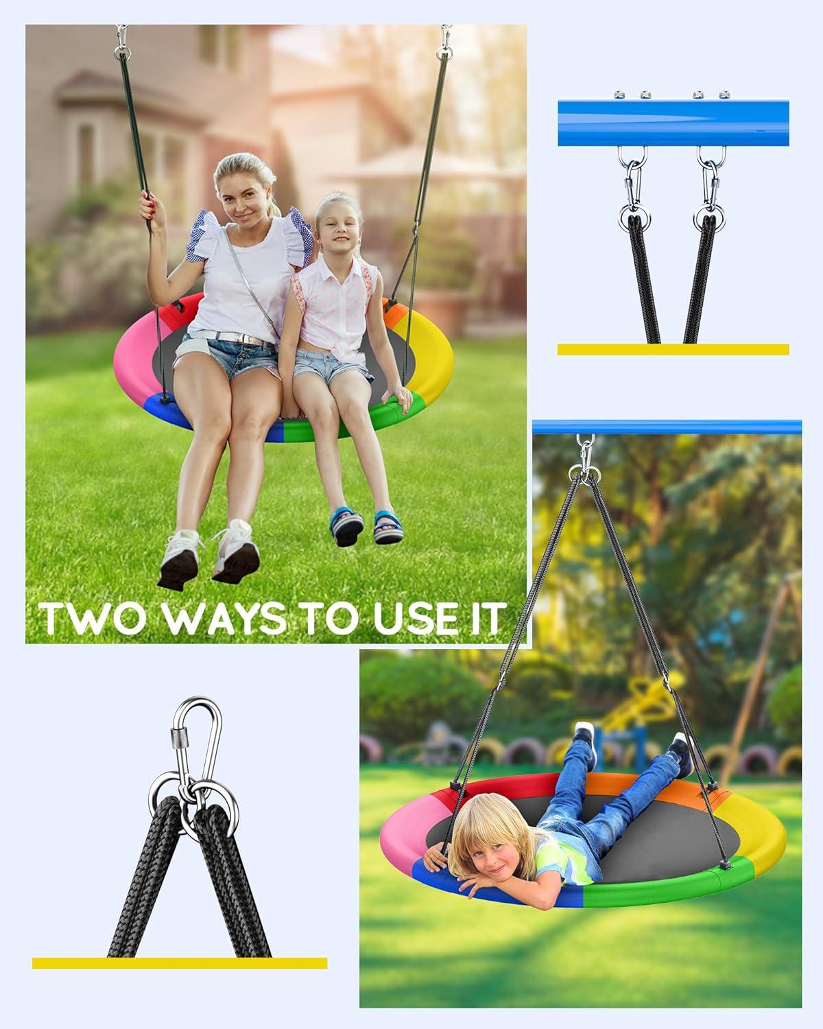 43" Multicolor Waterproof Saucer Tree Swing with Adjustable Straps