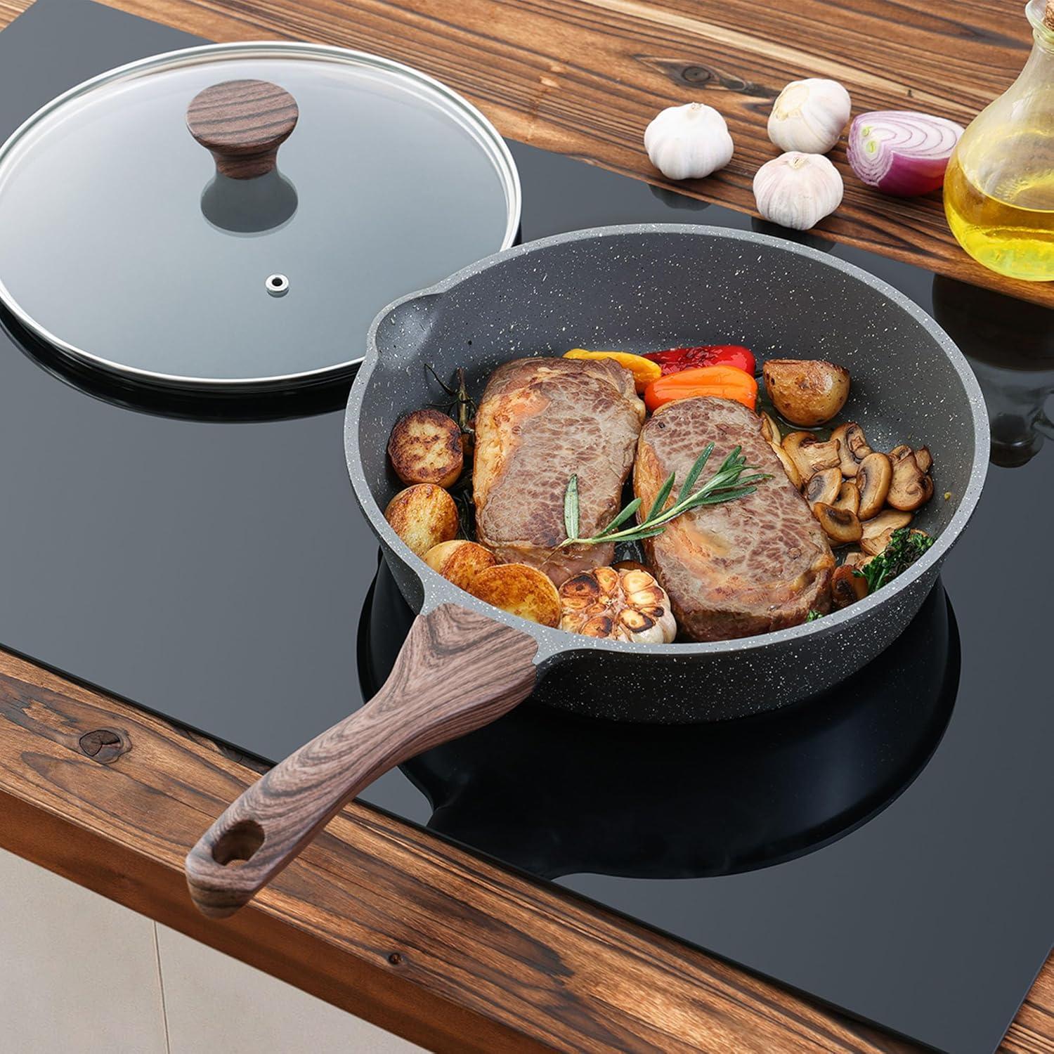 10-Inch Gray Nonstick Aluminum Frying Pan with Lid