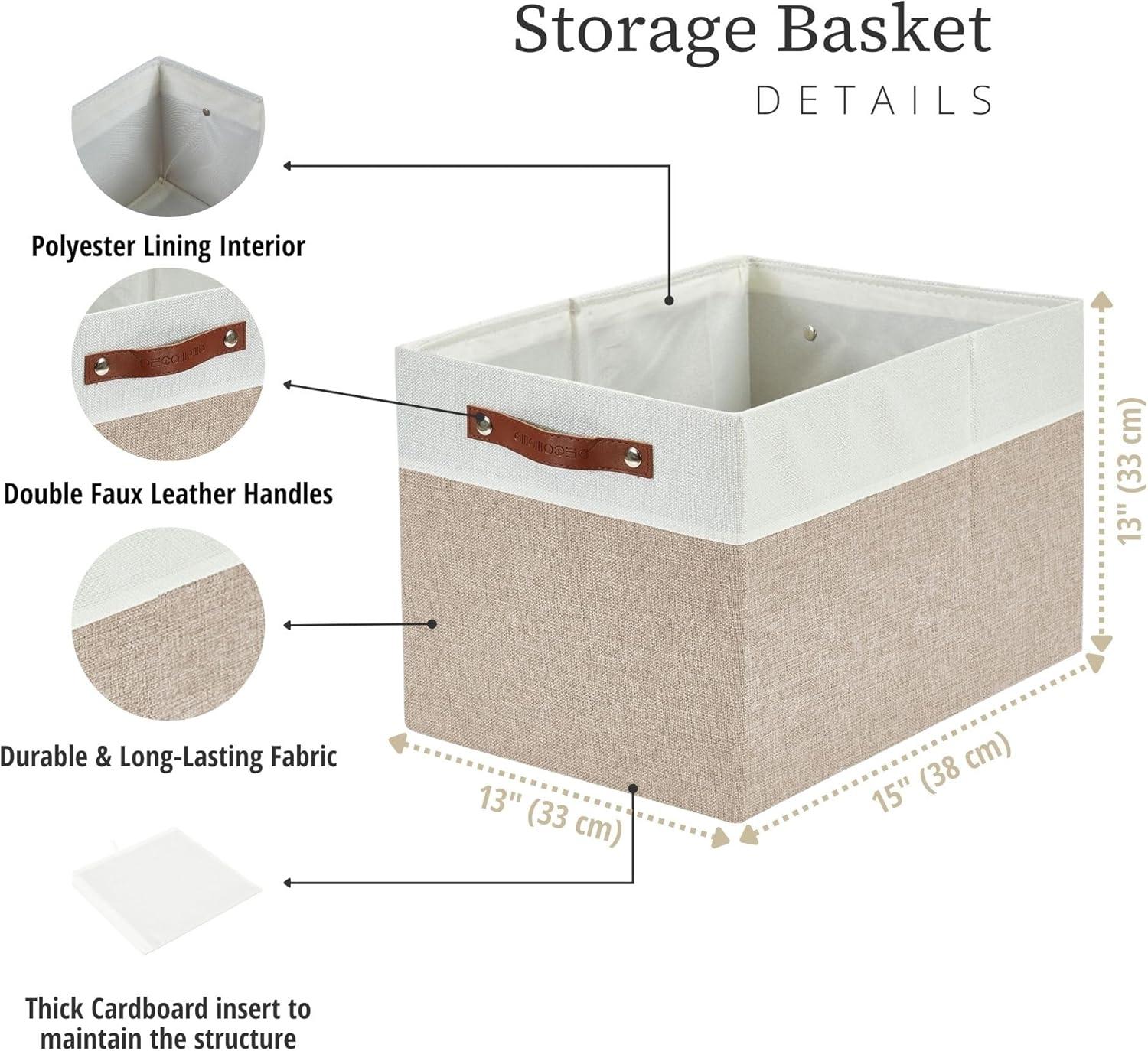 DECOMOMO Fabric Storage Baskets 13" x 15" x 13" Collapsible Storage Bins (Beige and White, Set of 3)