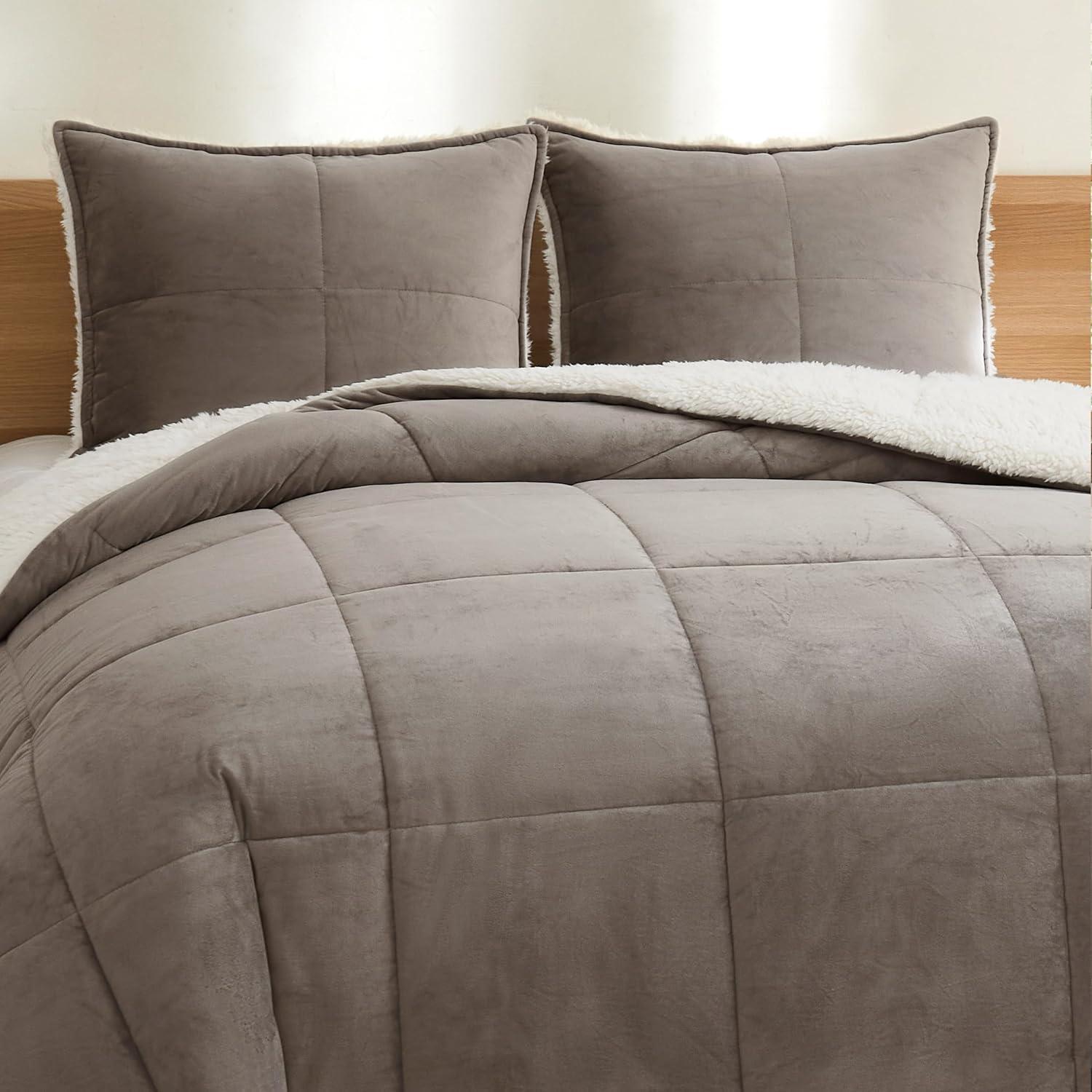 Queen Brown Reversible Down Alternative Comforter Set