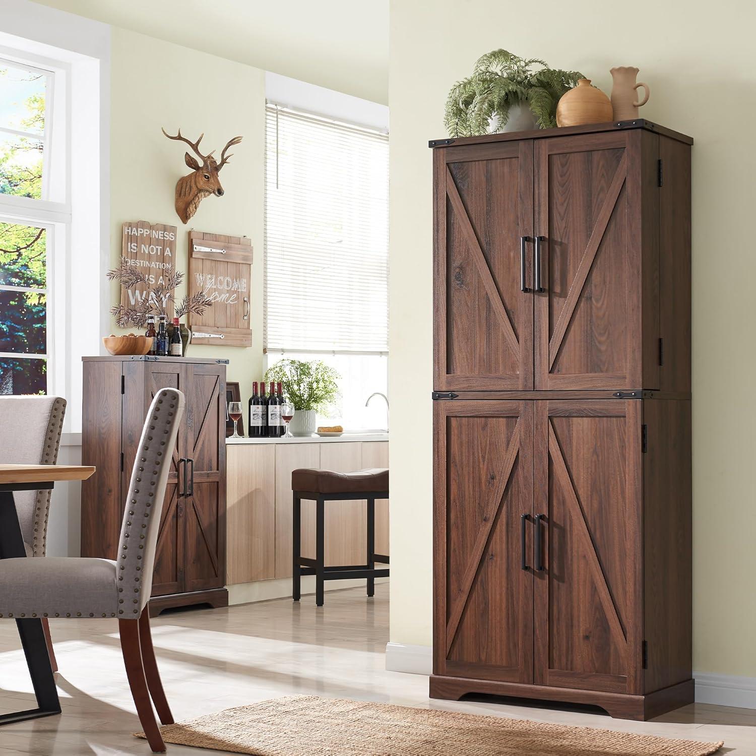 Rosalind Wheeler 72" Tall Kitchen Pantry, Farmhouse Storage Cabinet With Barn Doors, Drawer And Adjustable Shelves