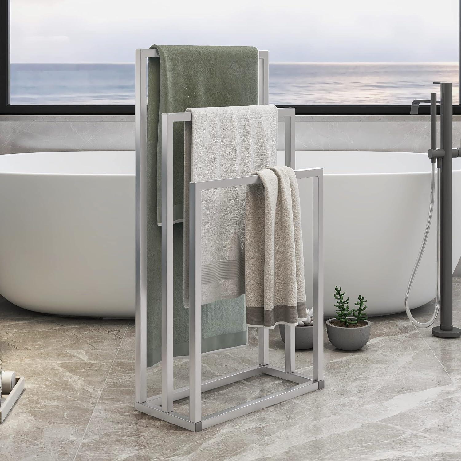 Silver 3-Tier Freestanding Metal Towel Rack