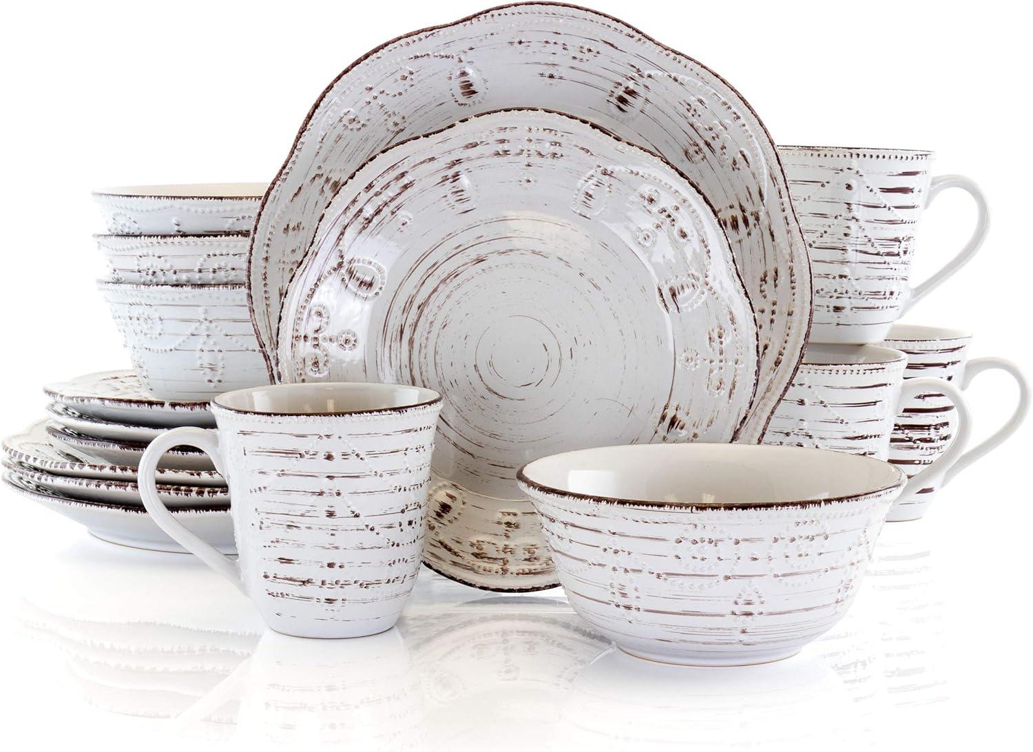 Rustic Birch White Ceramic 16-Piece Dinnerware Set