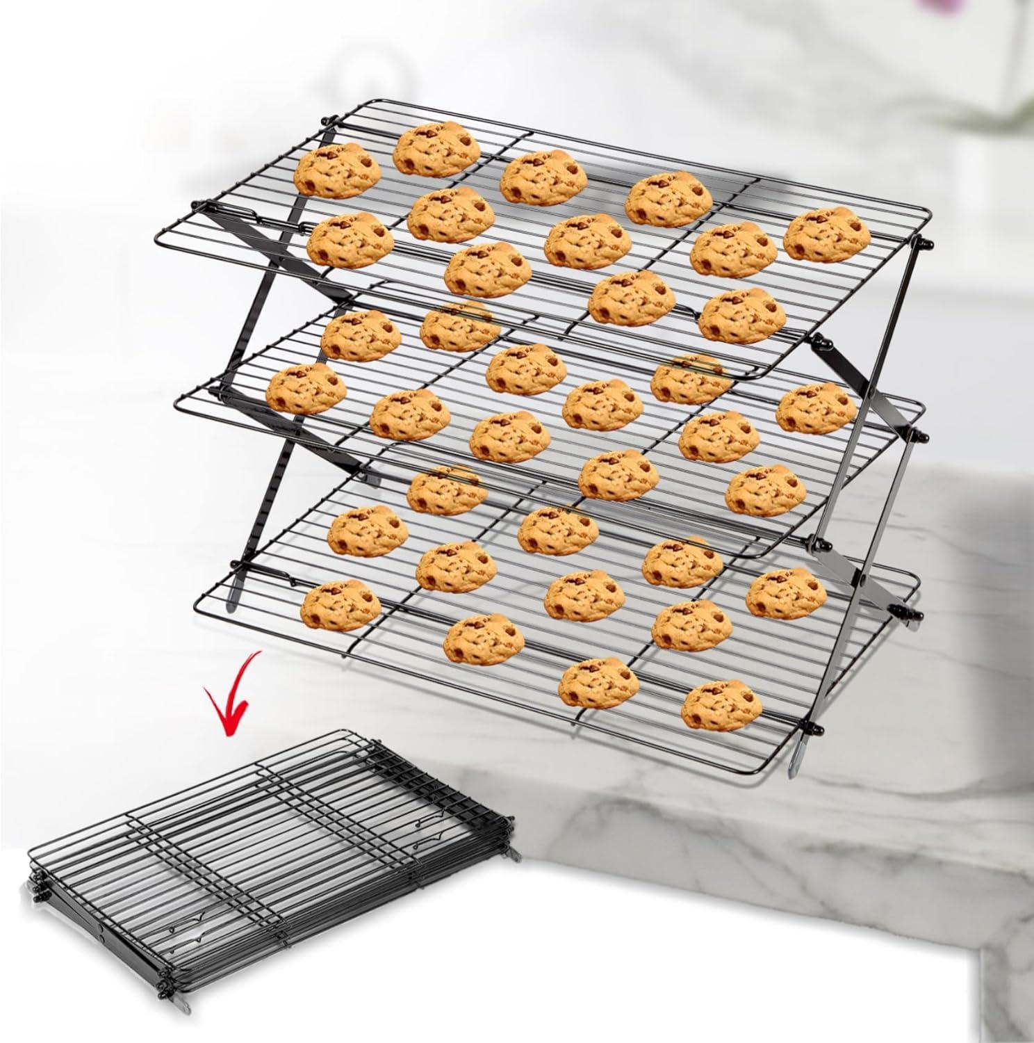 3-Tier Collapsible Cooling Rack For Baking - Expandable & Foldable Cookie Cooling Wire Rack - Baking Rack - Foldable Cooling Rack For Baking Supplies - Premium Quality & Sturdy Legs