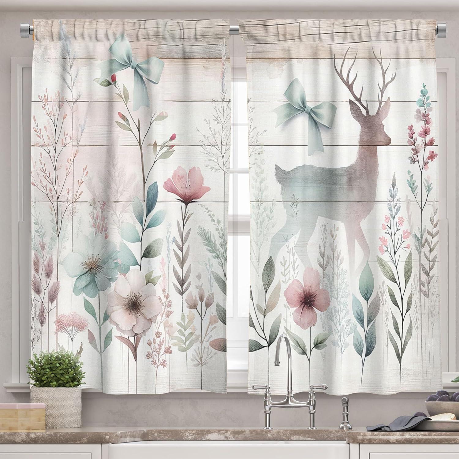 Floral Tailored 55'' W Kitchen Curtain