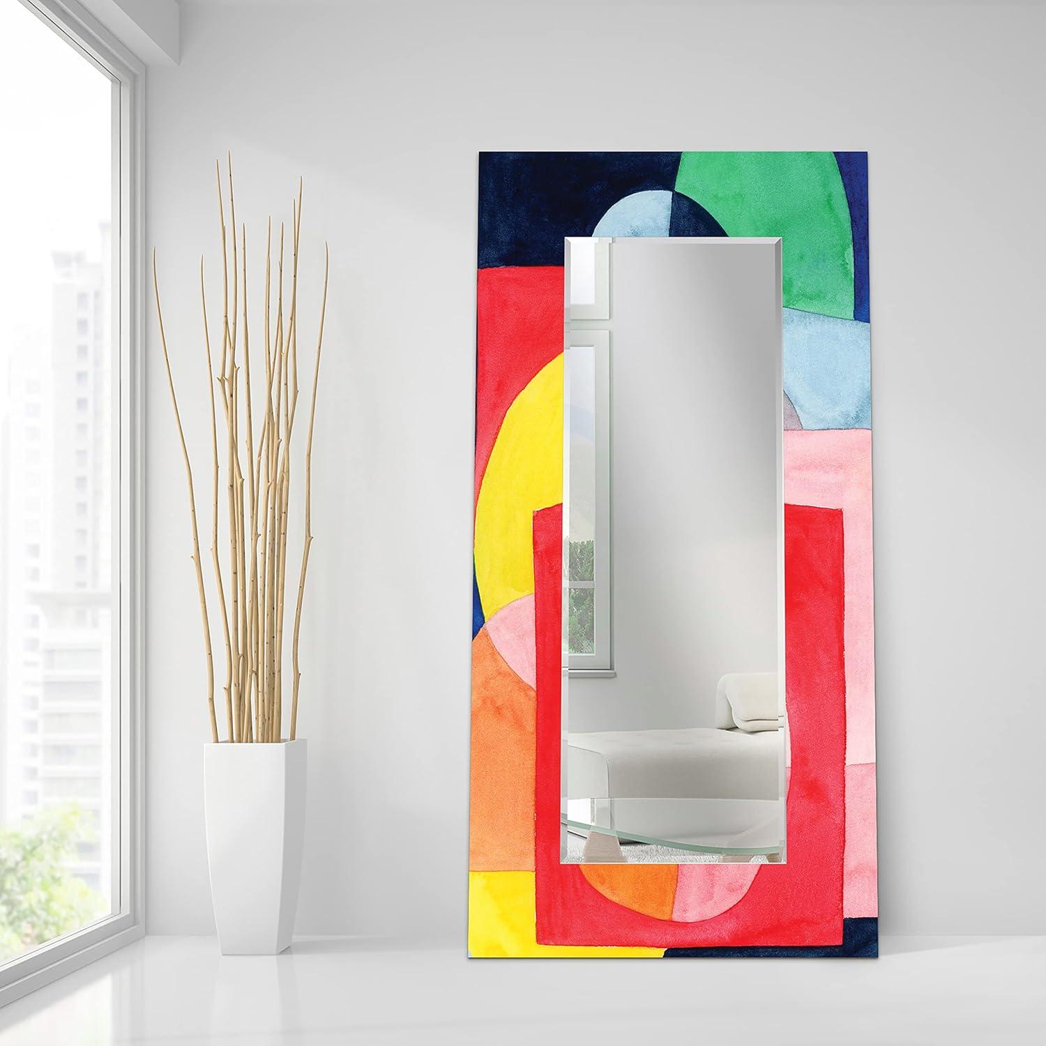 Colorful Abstract Rectangular Frameless Wall Mirror, 72" x 36"