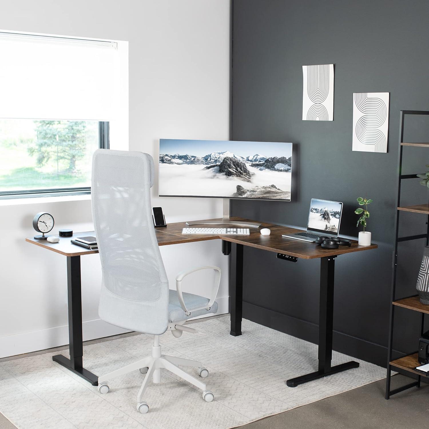 VIVO Rustic Vintage Brown /Black Electric 63" x 55" Corner Desk Workstation