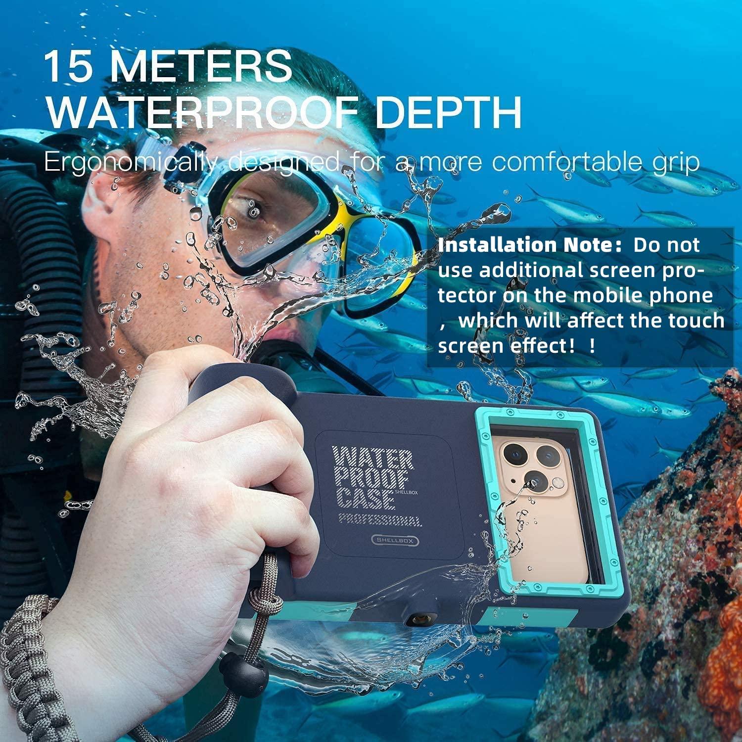 KOMI Professional Waterproof Underwater Snorkeling Phone Case for iPhone 11/8/7/6 Pro Max Mini Xr/X/Xs/Samsung Galaxy Note10/9/8/S10/9/8 Ultra Plus Professional screensizes Below 4.7inch Green