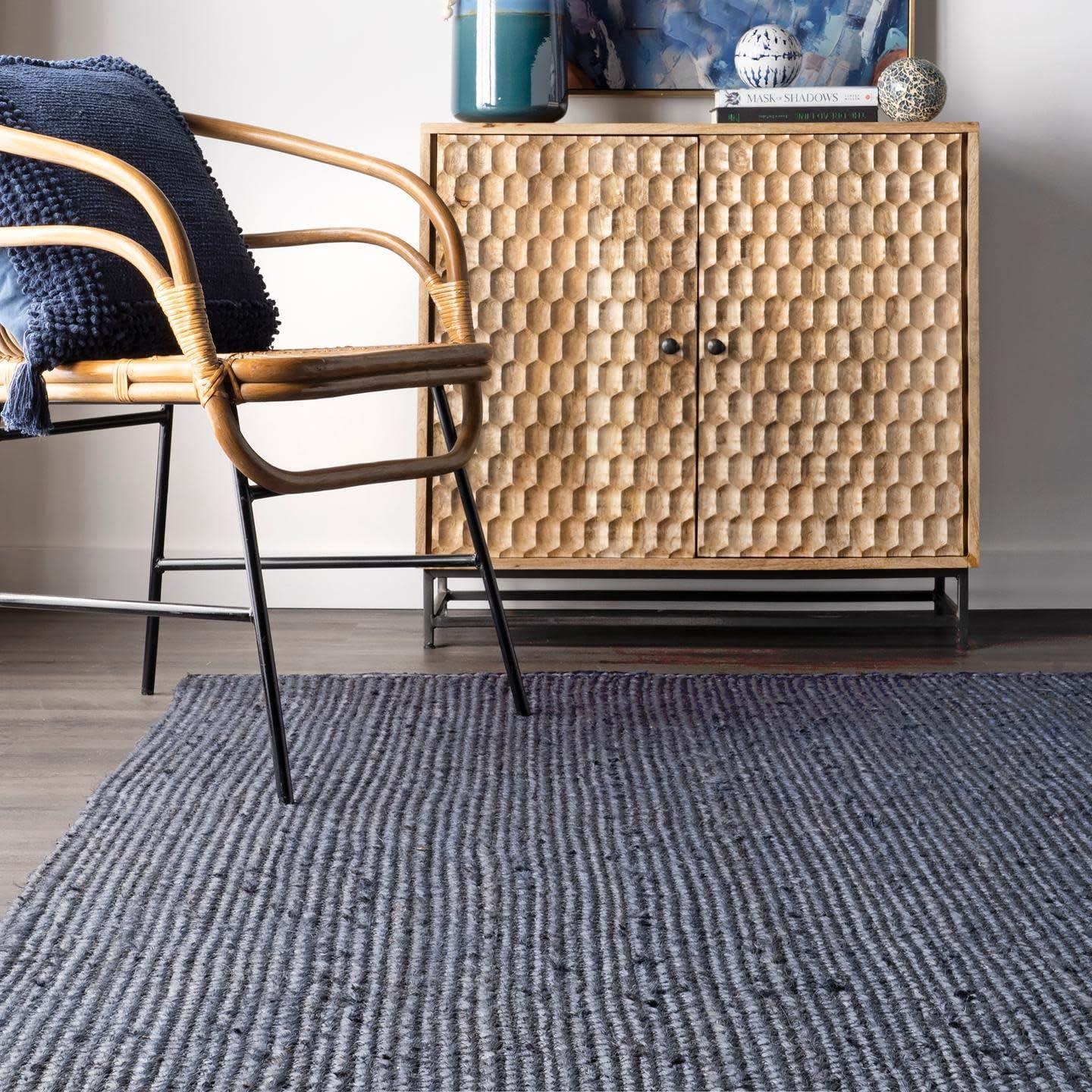 nuLOOM Rigo Hand Woven Farmhouse Jute Runner Rug, 2' 6" x 6', Navy