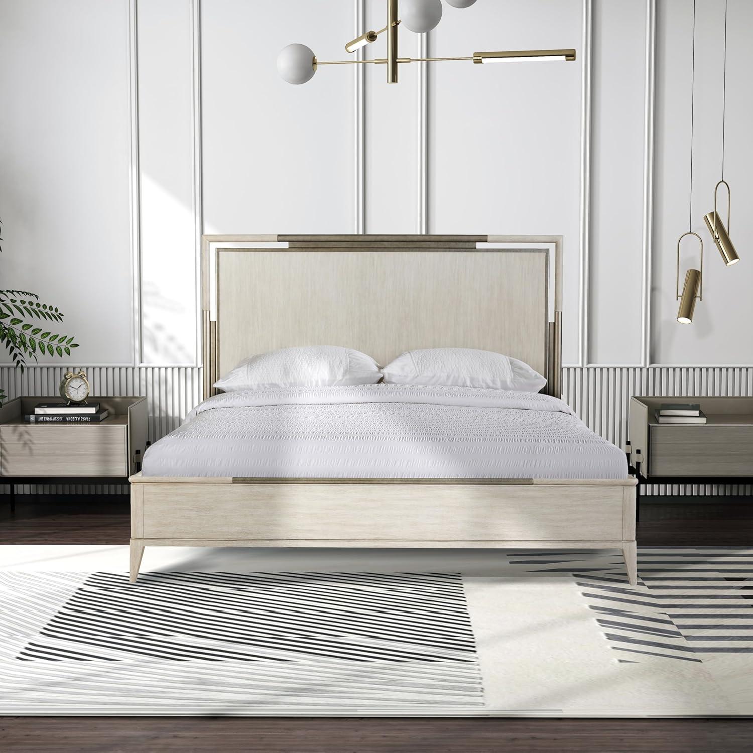 Champagne King Wood and Metal Panel Bed with Slats