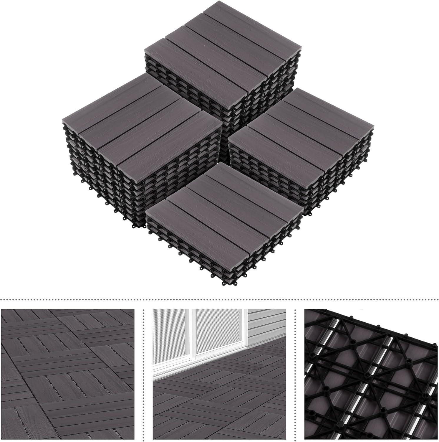 Gray Composite Wood Interlocking Deck Tiles, 30-Pack