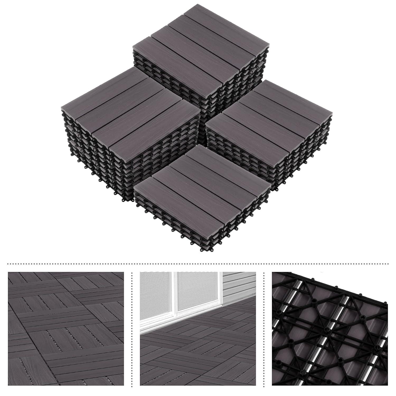 Gray Composite Wood Interlocking Deck Tiles, 30-Pack