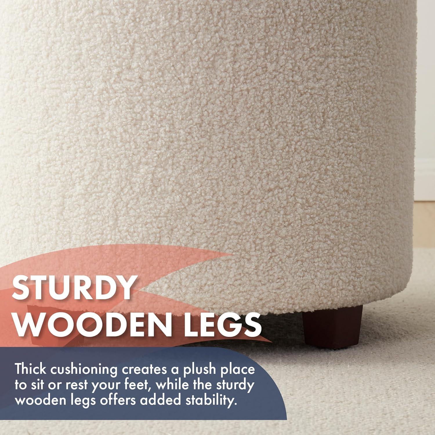 Ornavo Home Velvet Upholstered Round Tufted Storage Ottoman with Wooden Legs - Black