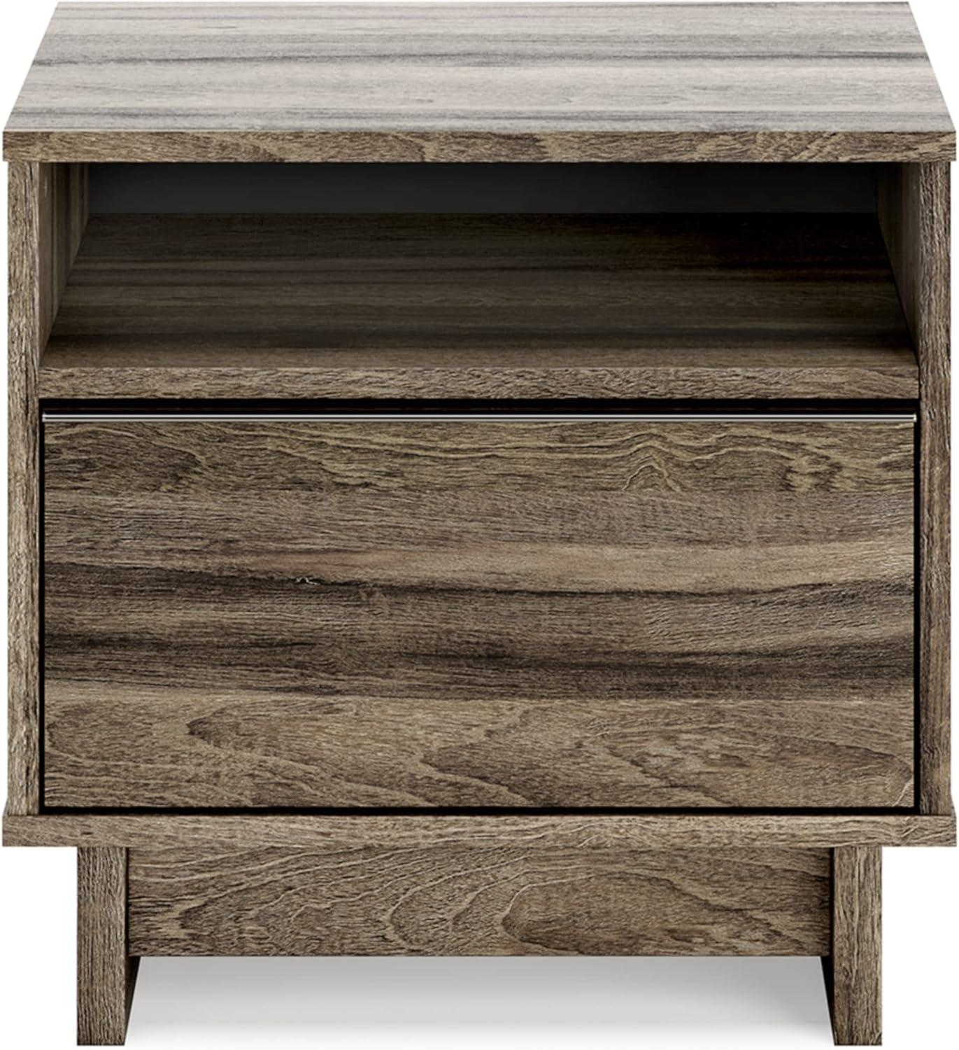 Weathered Brown 1-Drawer Nightstand with Open Shelf