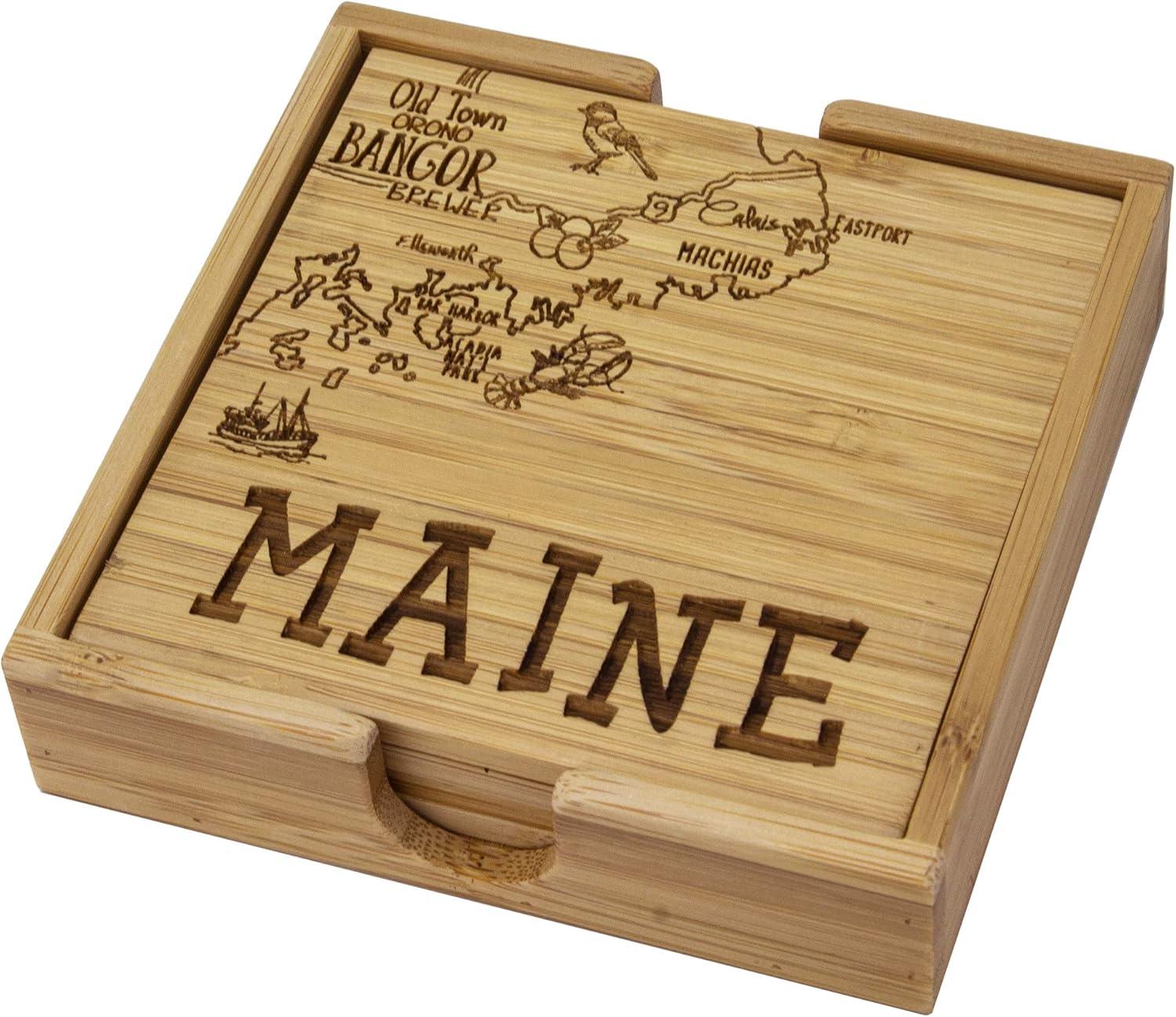 Maine State Bamboo Puzzle Coaster Set with Case