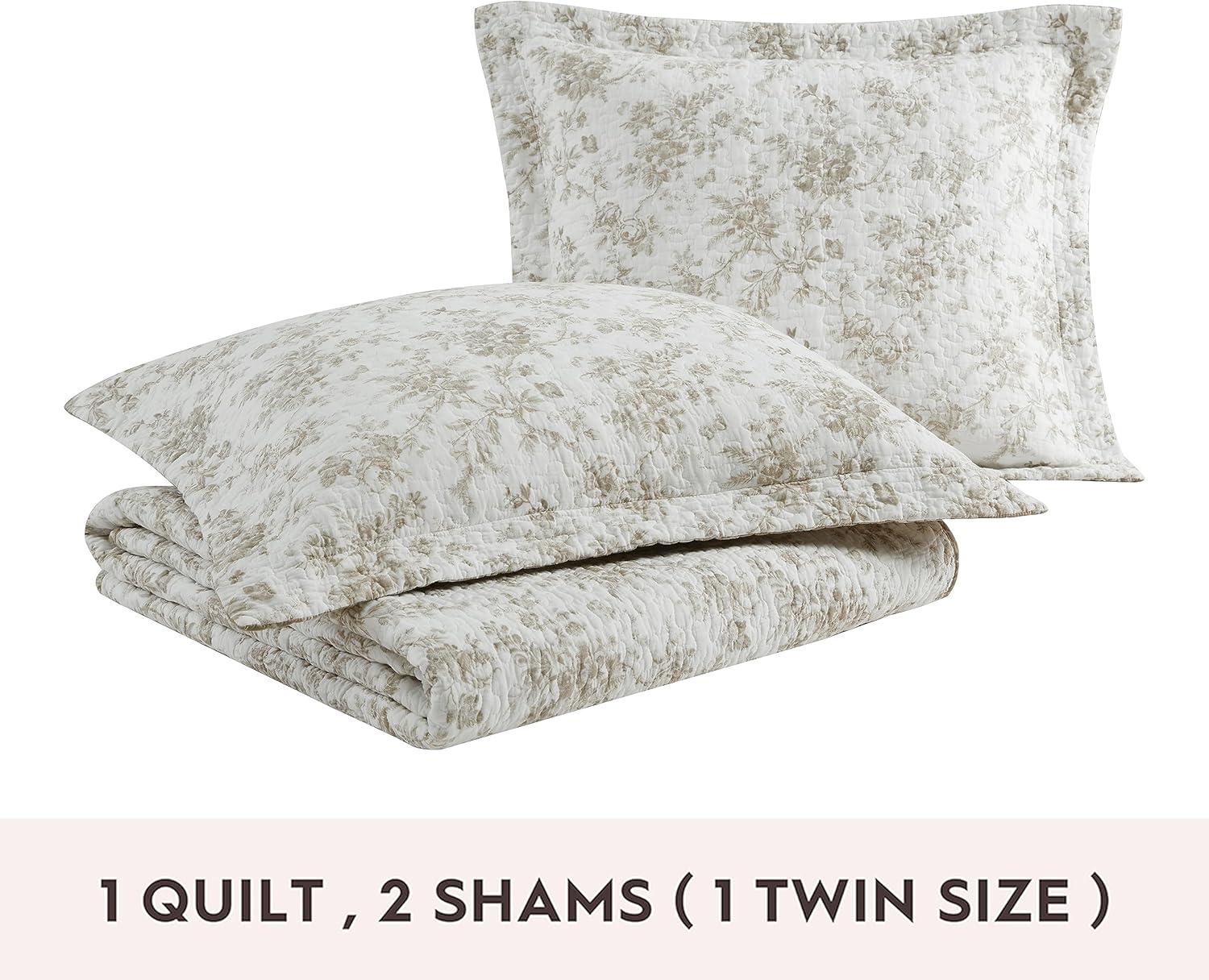 Twin White Cotton Reversible Quilt Set with Sham