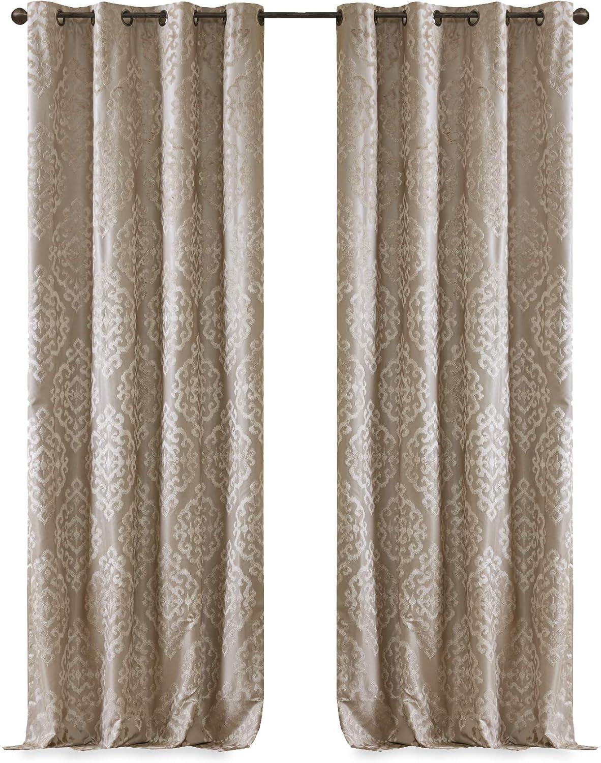 Champagne Jacquard Damask Blackout Grommet Top Drapes, 50 x 108 in