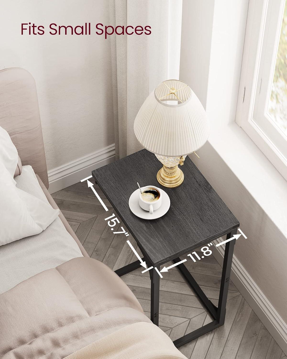 VASAGLE C-Shaped End Table, Small Side Table for Couch, Sofa Table with Metal Frame for Living Room, Bedroom, Bedside, Ebonized Oak and Black